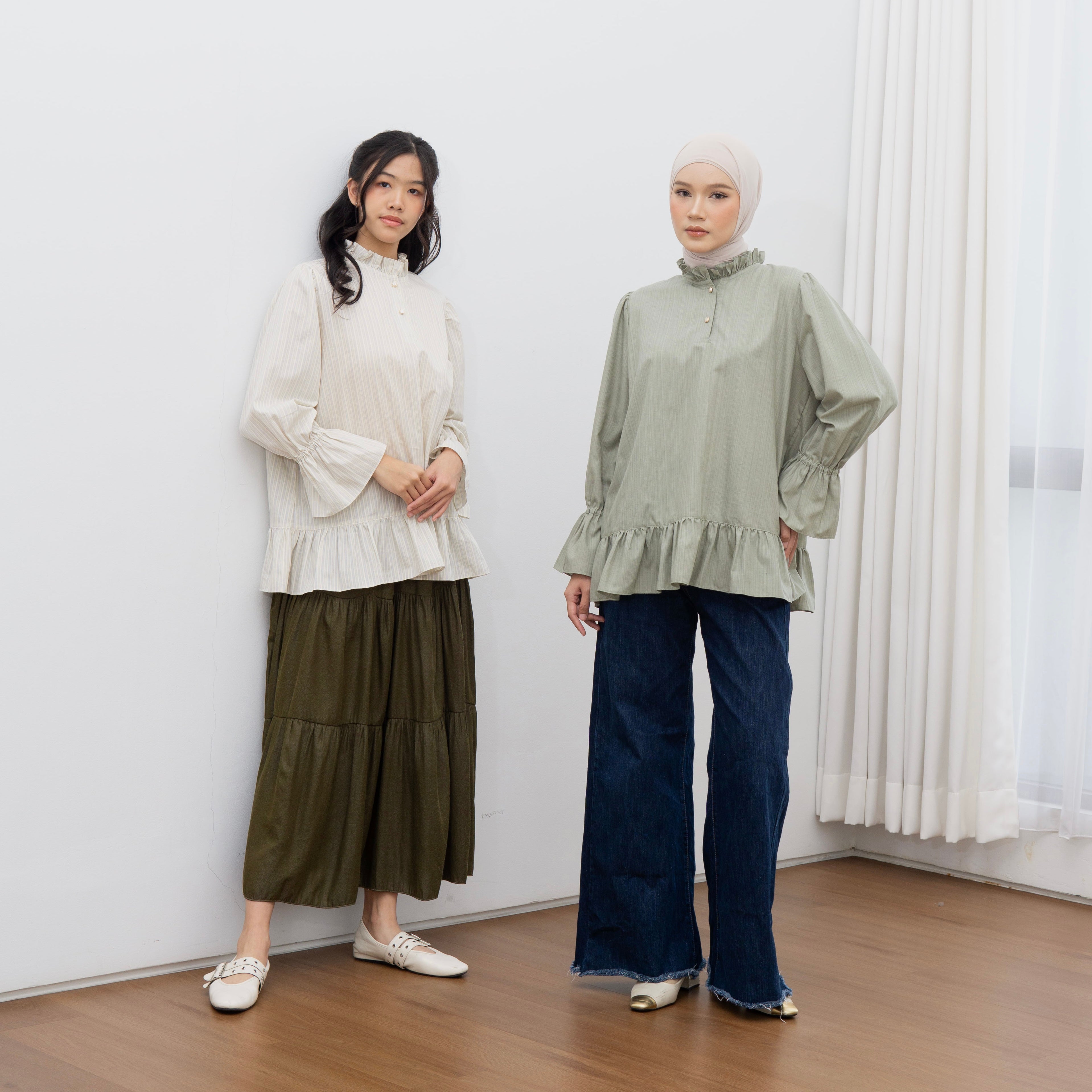 Eclemix Top Sanata | Atasan Wanita Blouse Lengan Panjang Kerah Frill