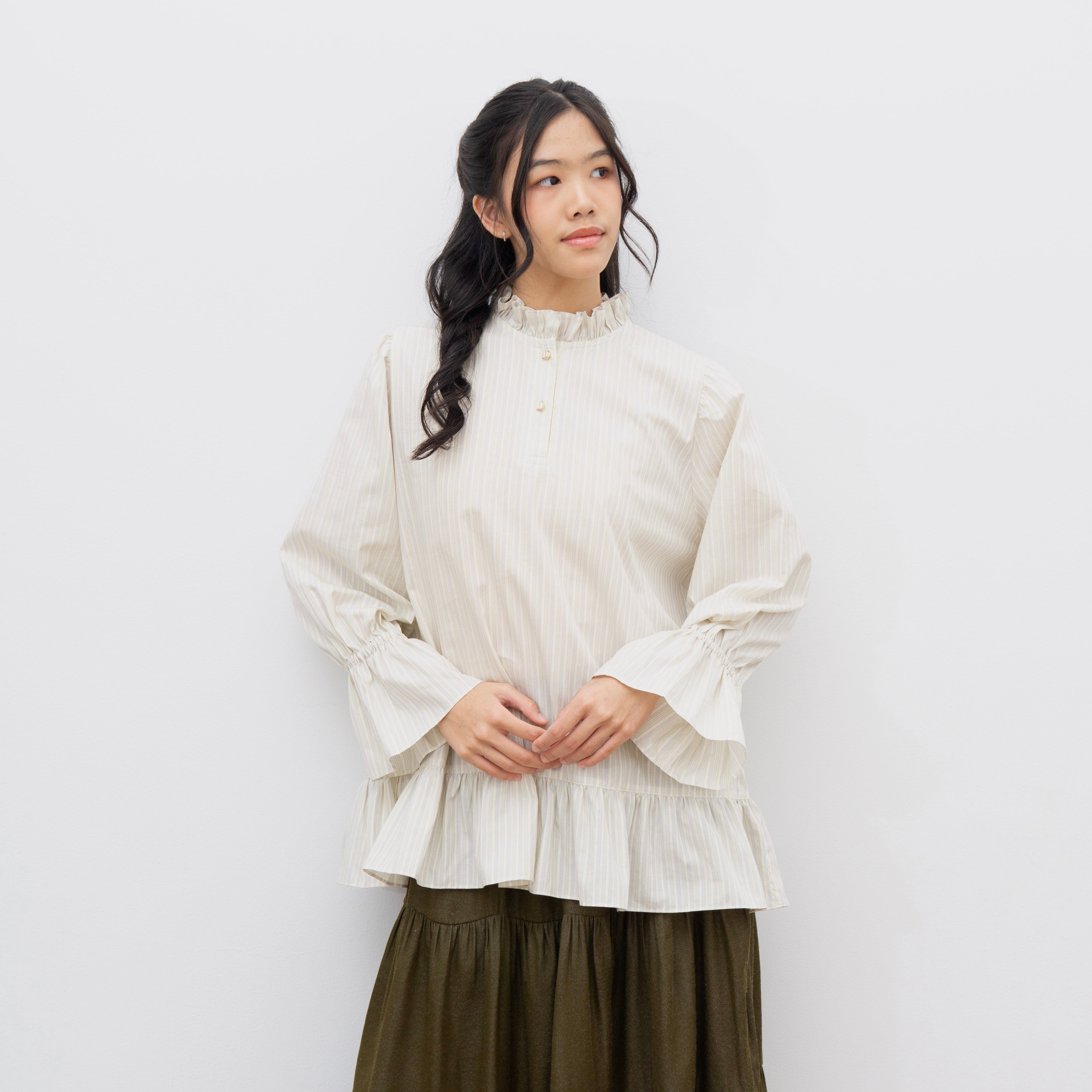 Eclemix Top Sanata | Atasan Wanita Blouse Lengan Panjang Kerah Frill