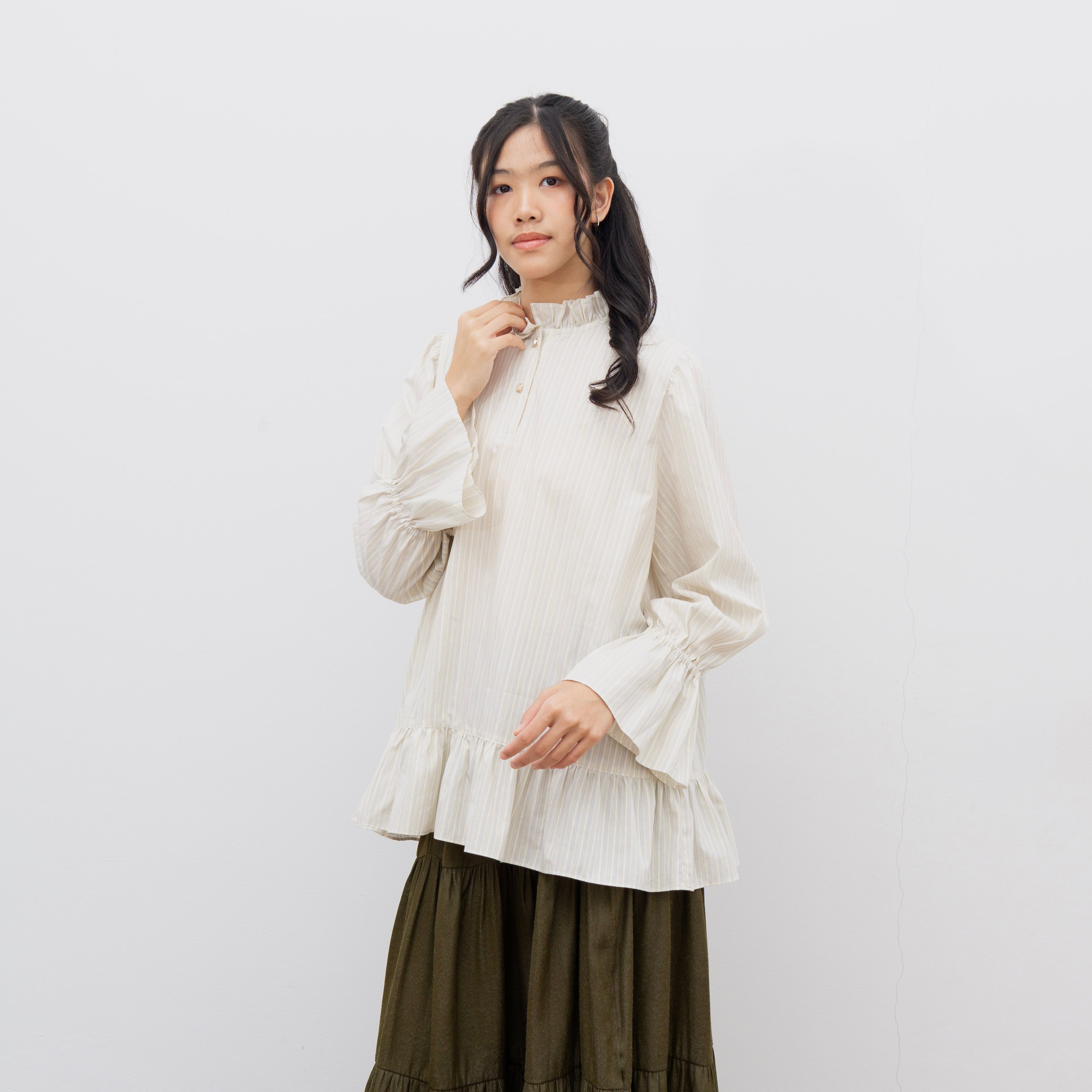 Eclemix Top Sanata | Atasan Wanita Blouse Lengan Panjang Kerah Frill