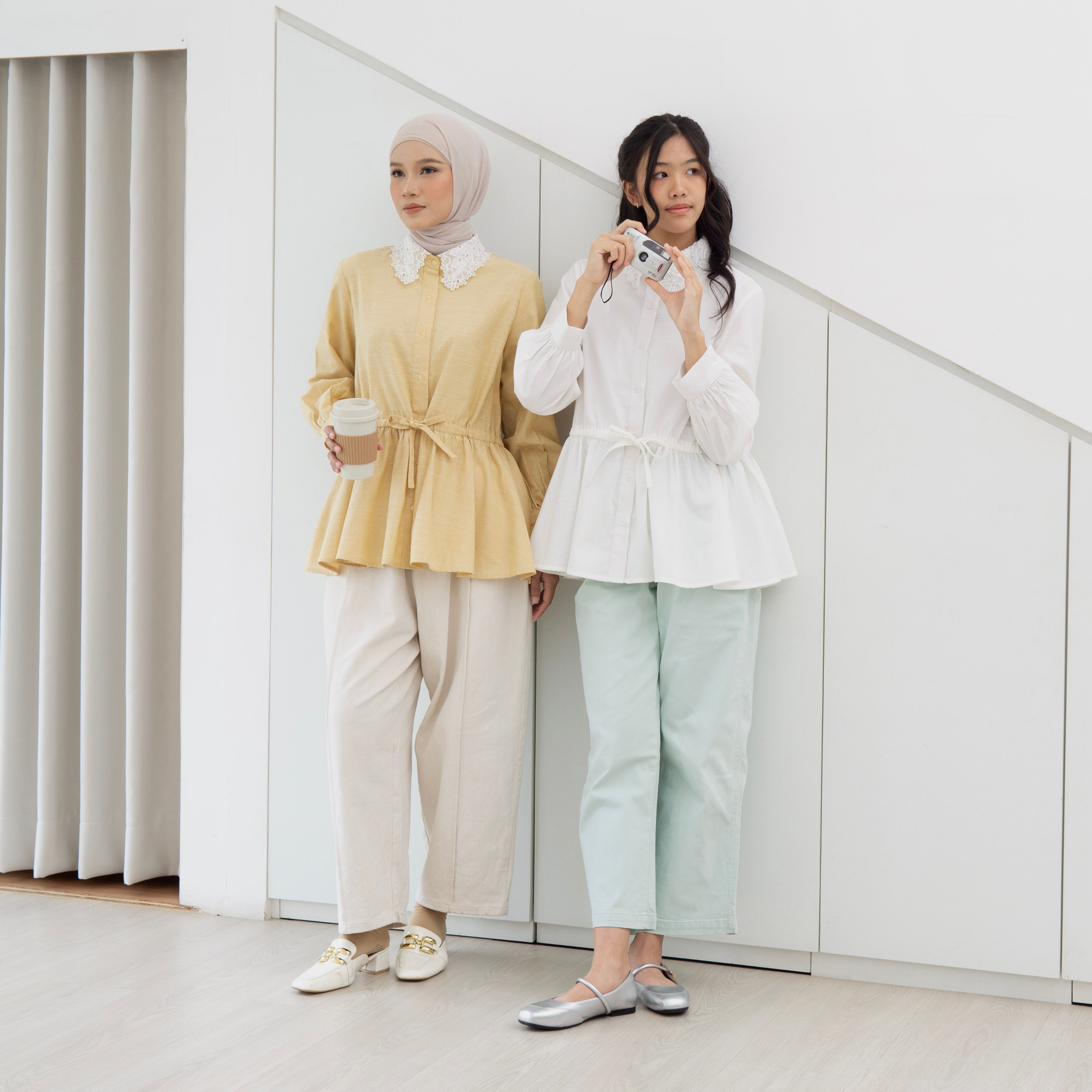 Eclemix Top Pure | Atasan Wanita Blouse Lengan Panjang Kerah Renda Bunga Vintage Korean Style