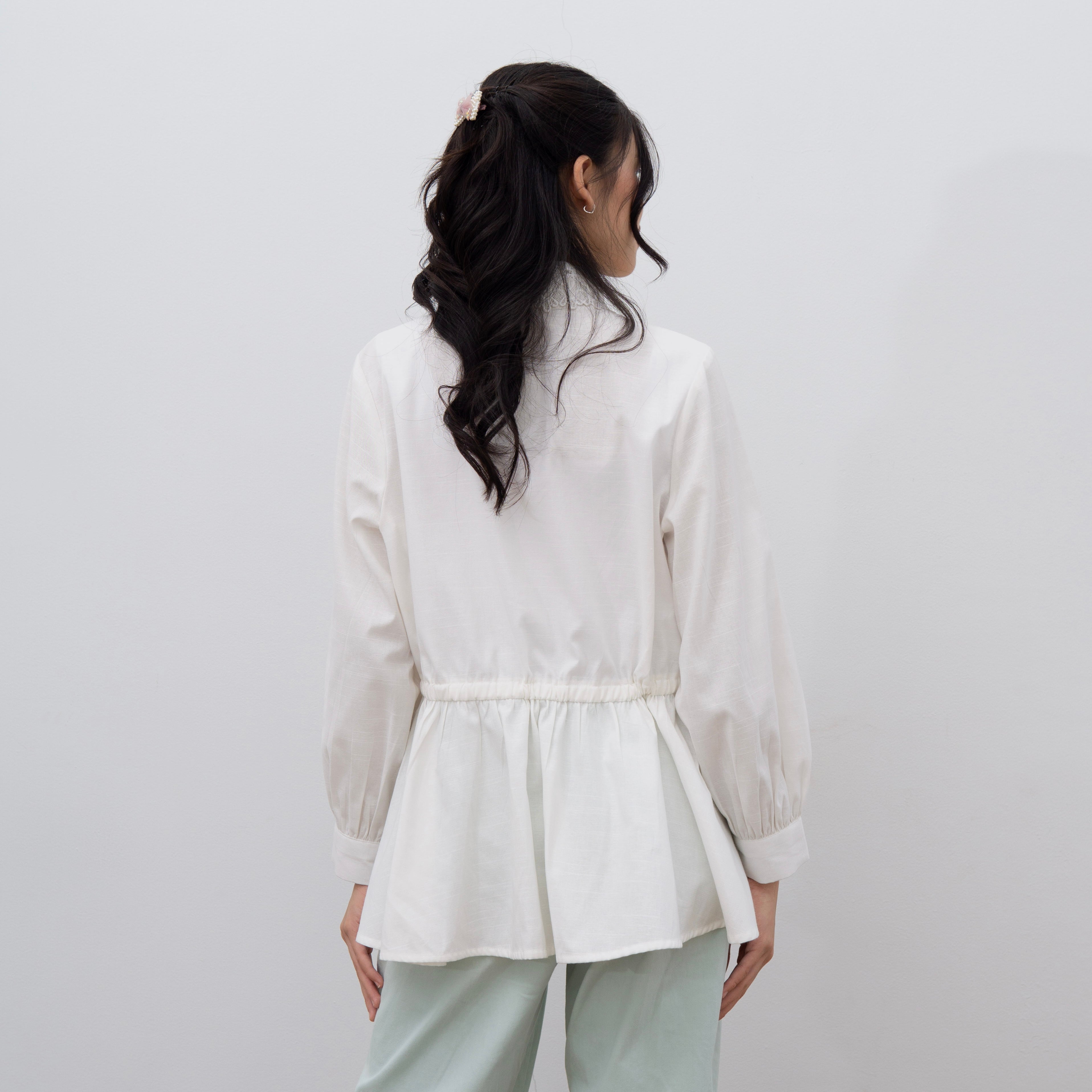 Eclemix Top Pure | Atasan Wanita Blouse Lengan Panjang Kerah Renda Bunga Vintage Korean Style