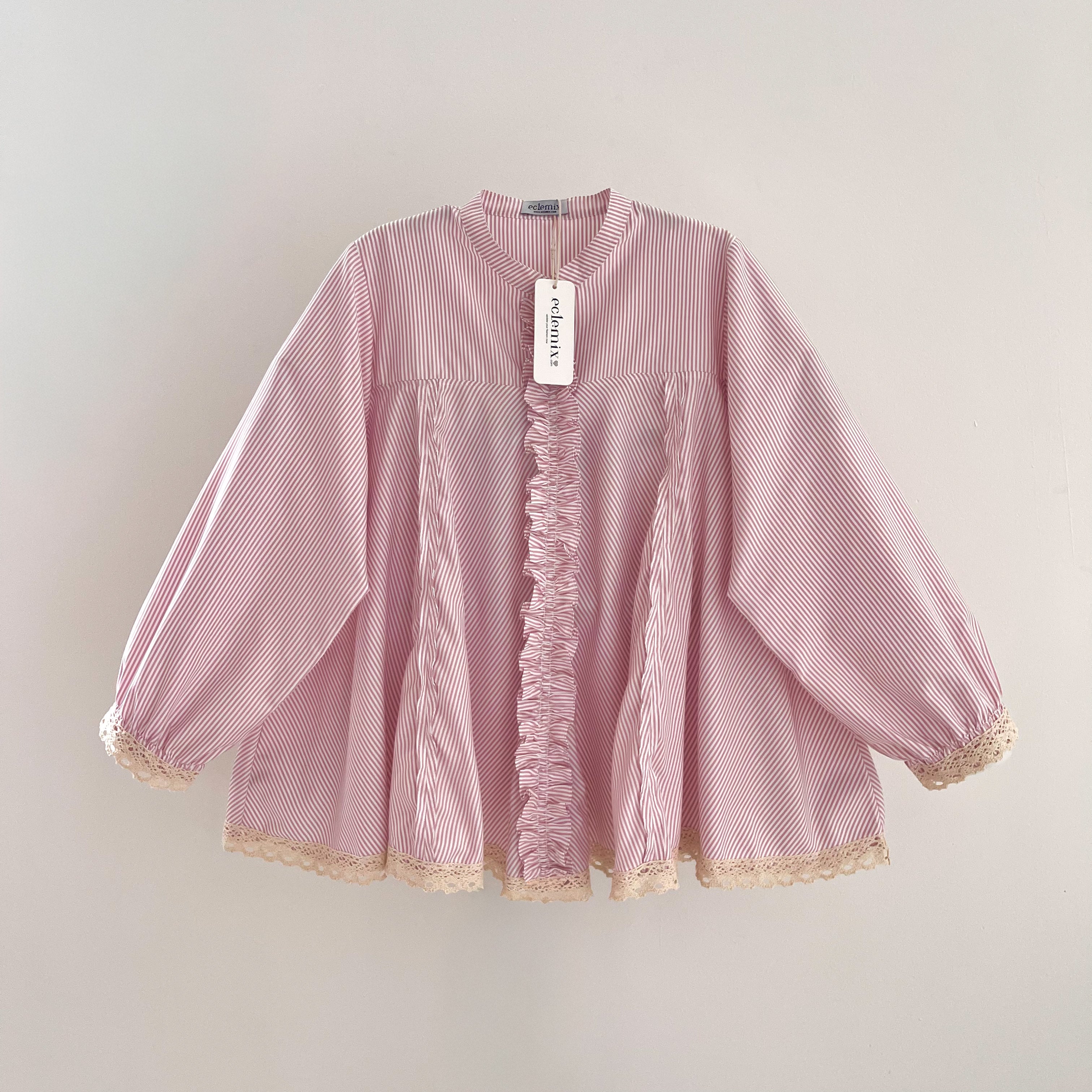 Image of Eclemix Top Seora | Atasan Blouse Wanita Katun Ruffle Motif Stripes