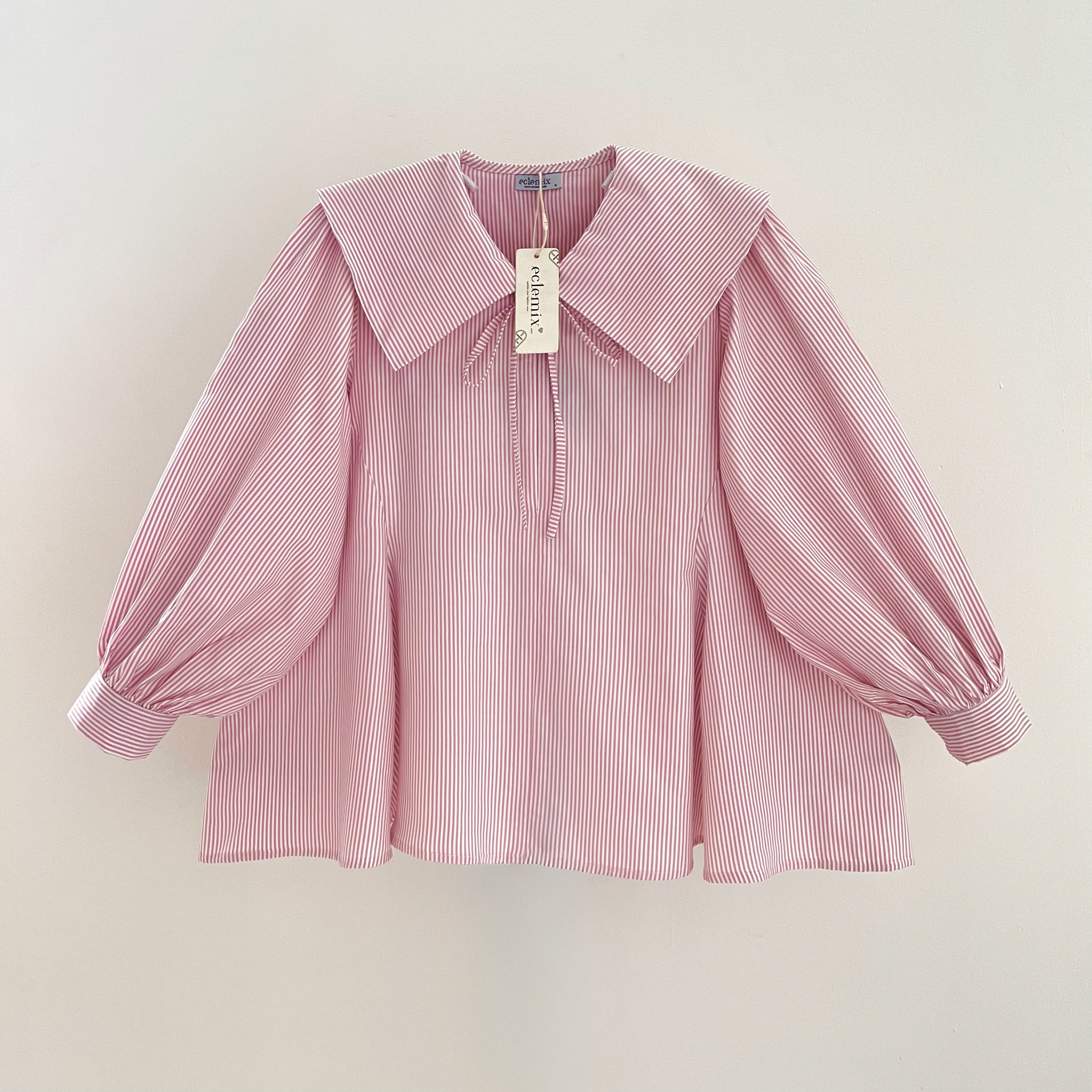 Image of Eclemix Eika Sailor Collar Puff Blouse | Atasan Blouse Wanita Katun Motif Stripes