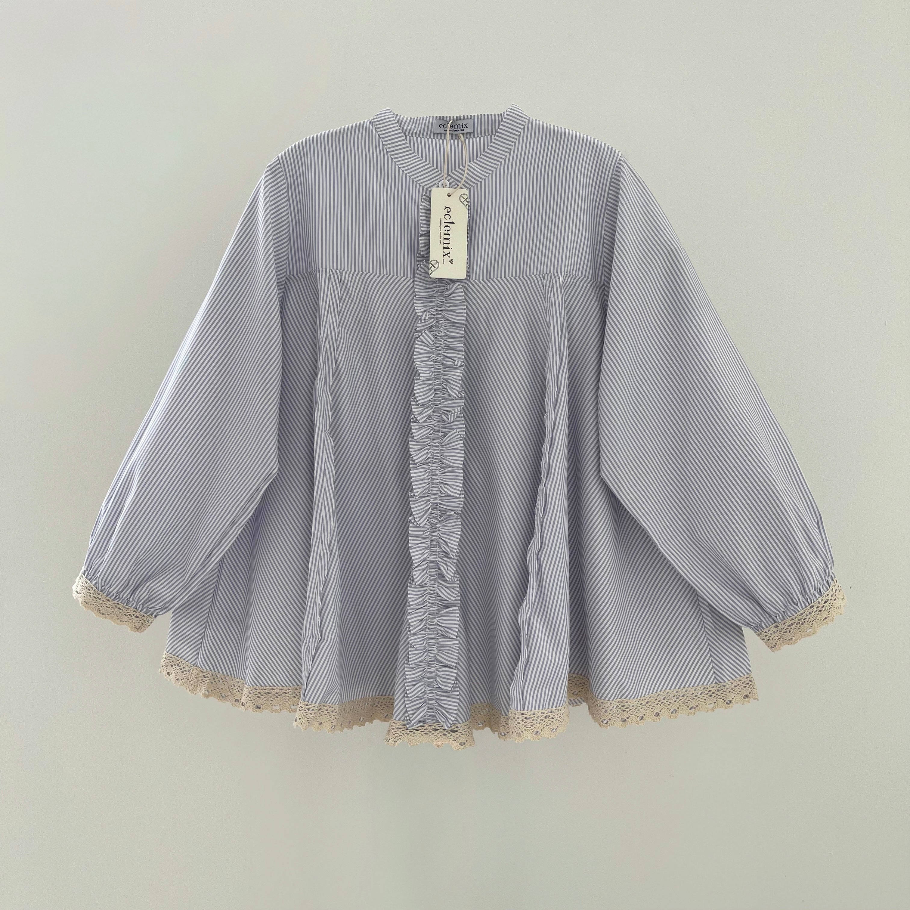 Image of Eclemix Top Seora | Atasan Blouse Wanita Katun Ruffle Motif Stripes