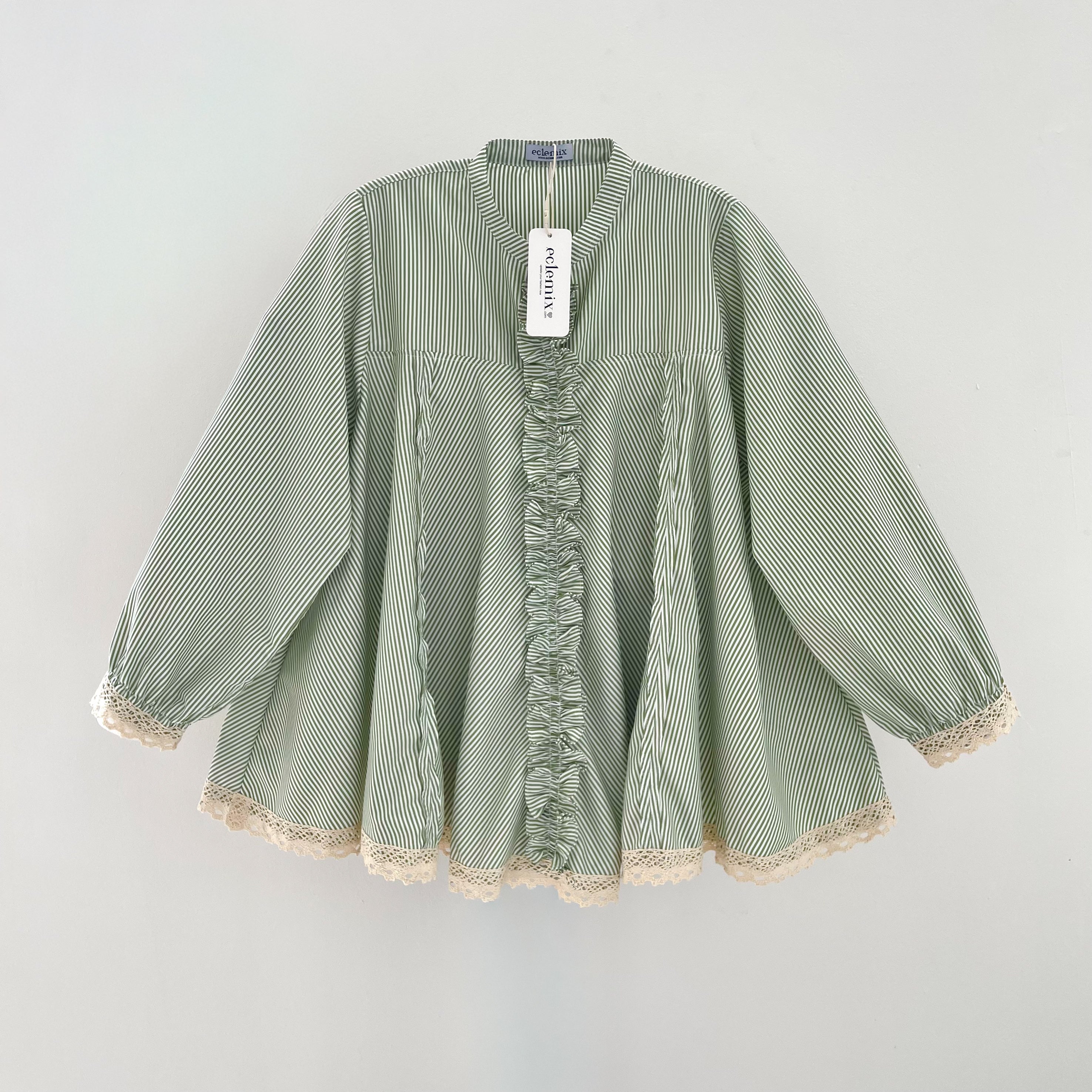 Image of Eclemix Top Seora | Atasan Blouse Wanita Katun Ruffle Motif Stripes