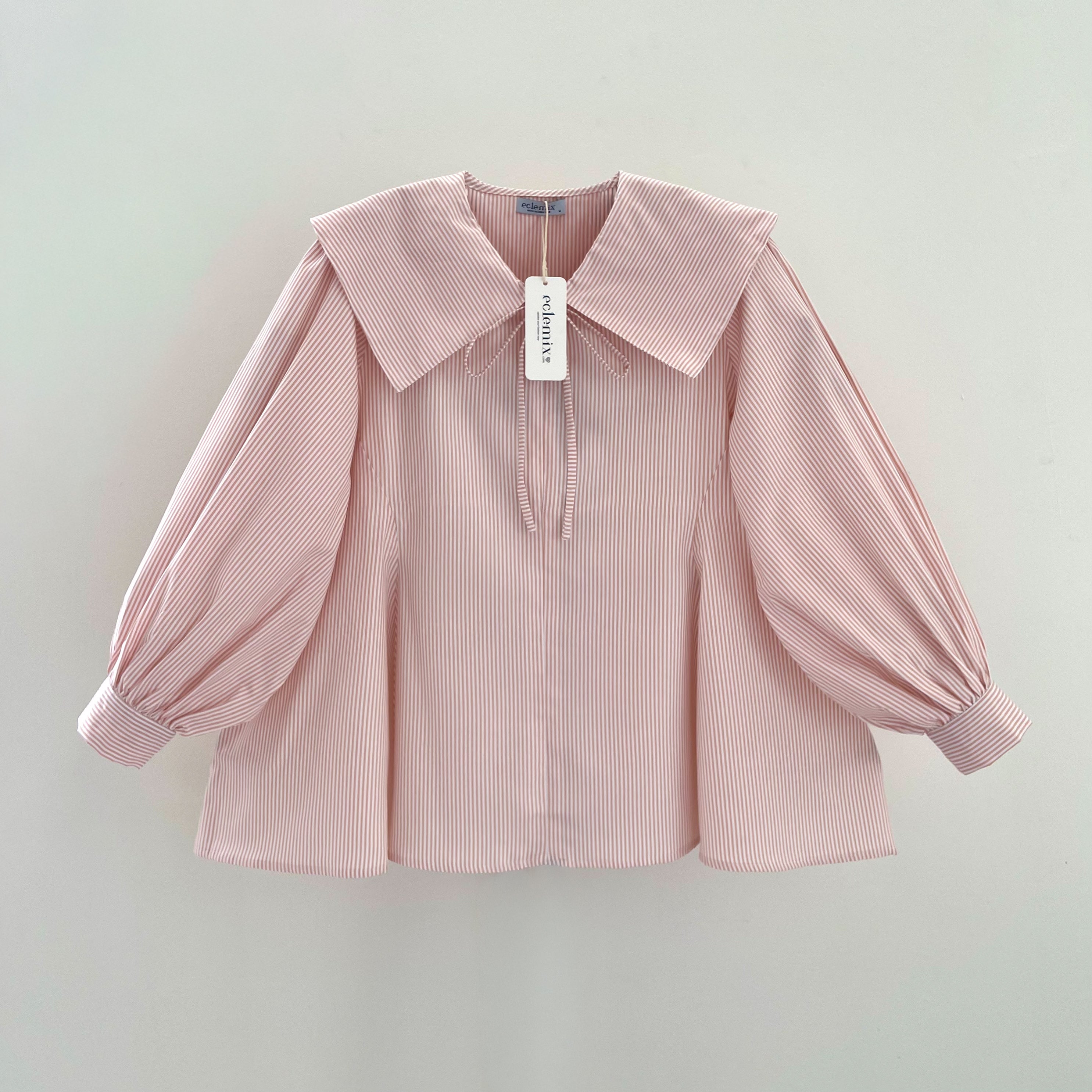 Image of Eclemix Eika Sailor Collar Puff Blouse | Atasan Blouse Wanita Katun Motif Stripes