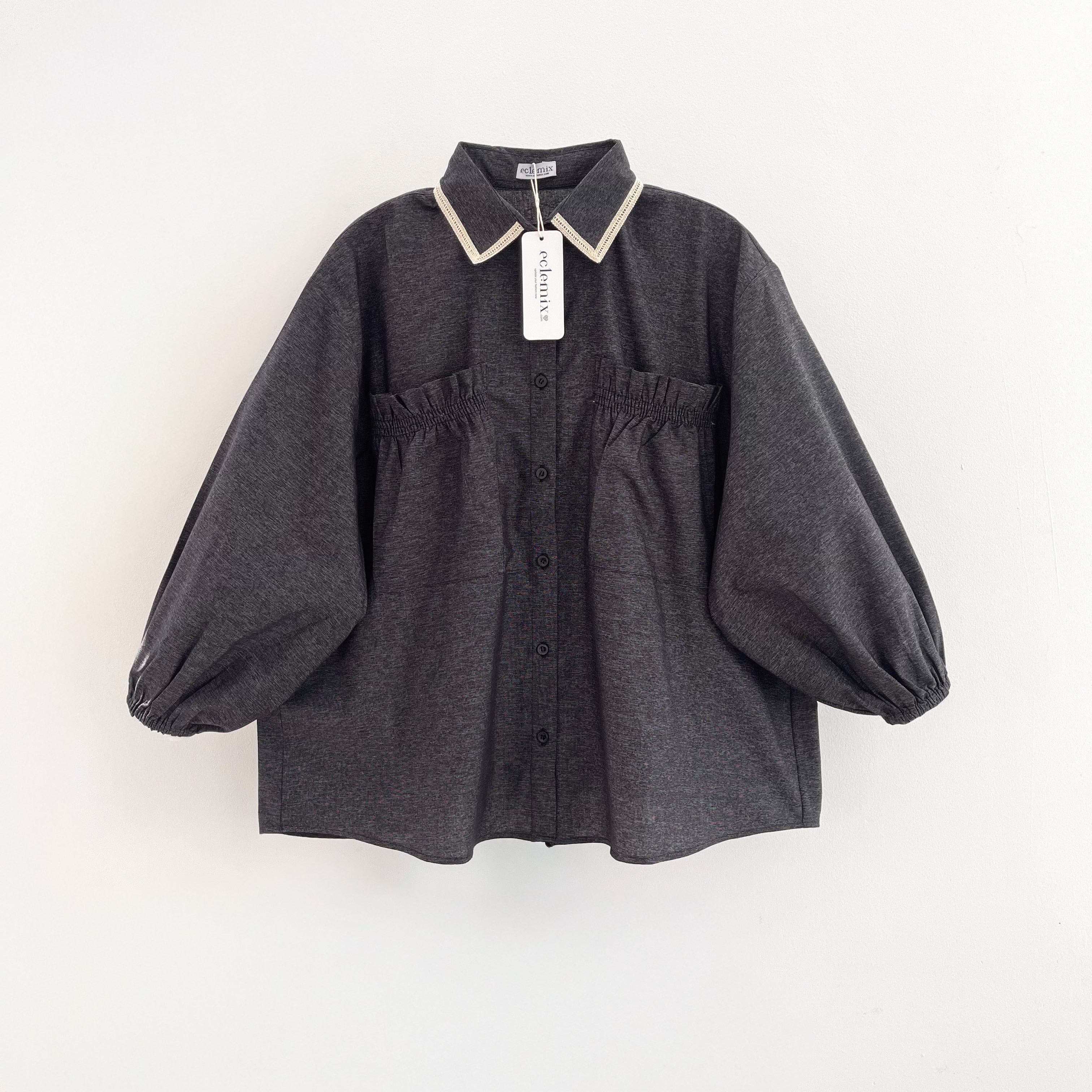 Image of Eclemix Top Yumana | Atasan Wanita Kemeja Daily Basic Saku Loose