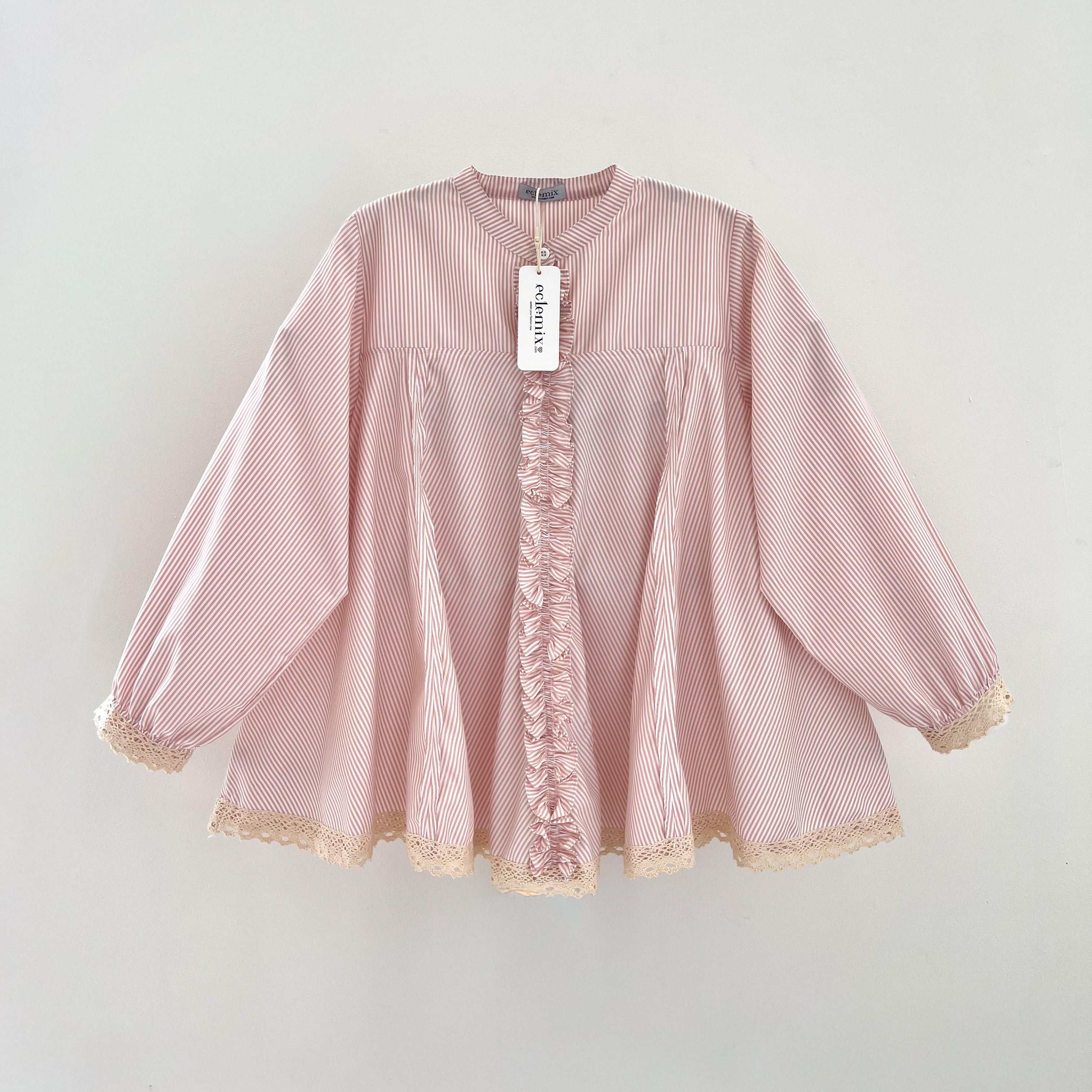 Image of Eclemix Top Seora | Atasan Blouse Wanita Katun Ruffle Motif Stripes