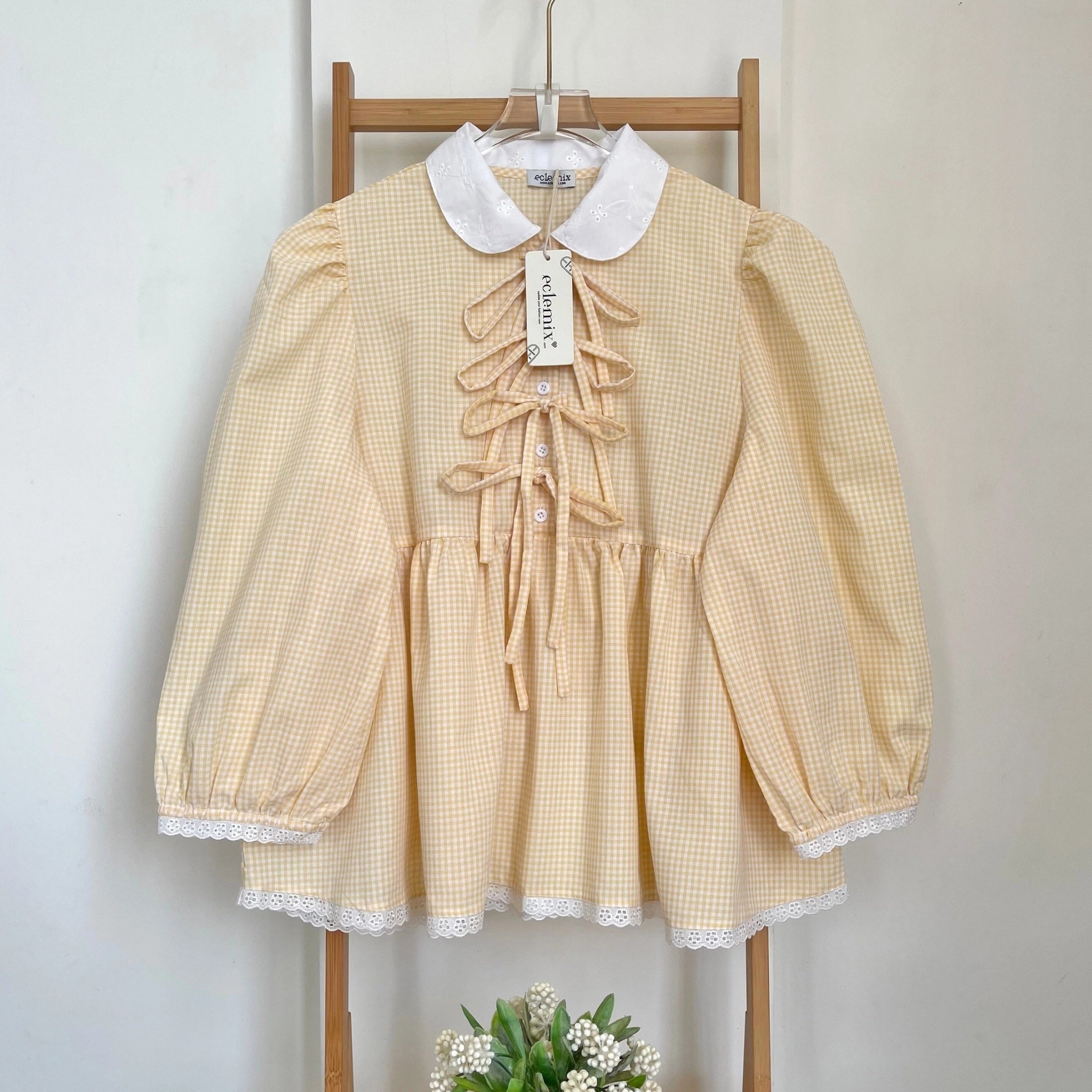 Image of Eclemix Yumia Top | Atasan Wanita Blouse Pita Motif Kancing Depan