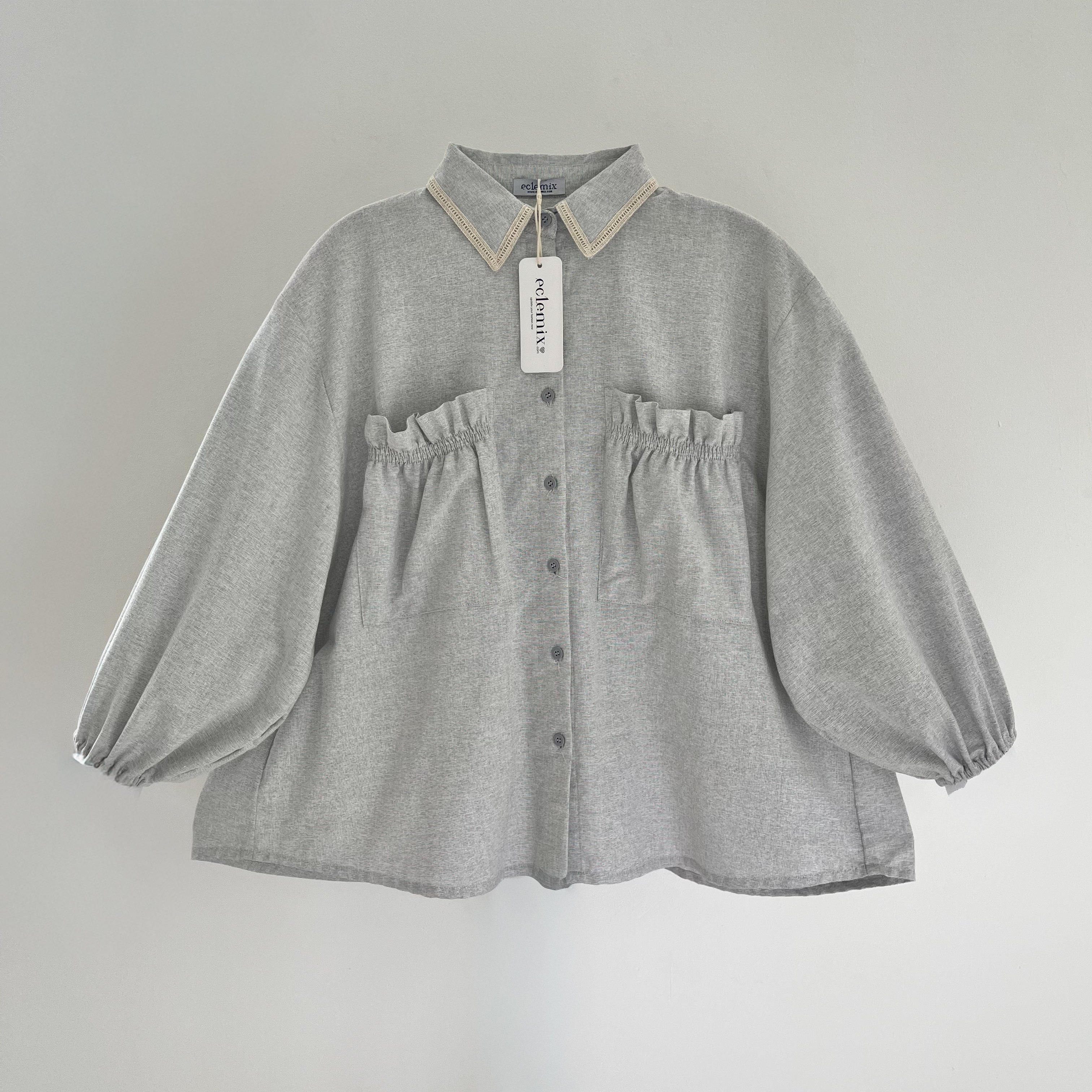 Image of Eclemix Top Yumana | Atasan Wanita Kemeja Daily Basic Saku Loose