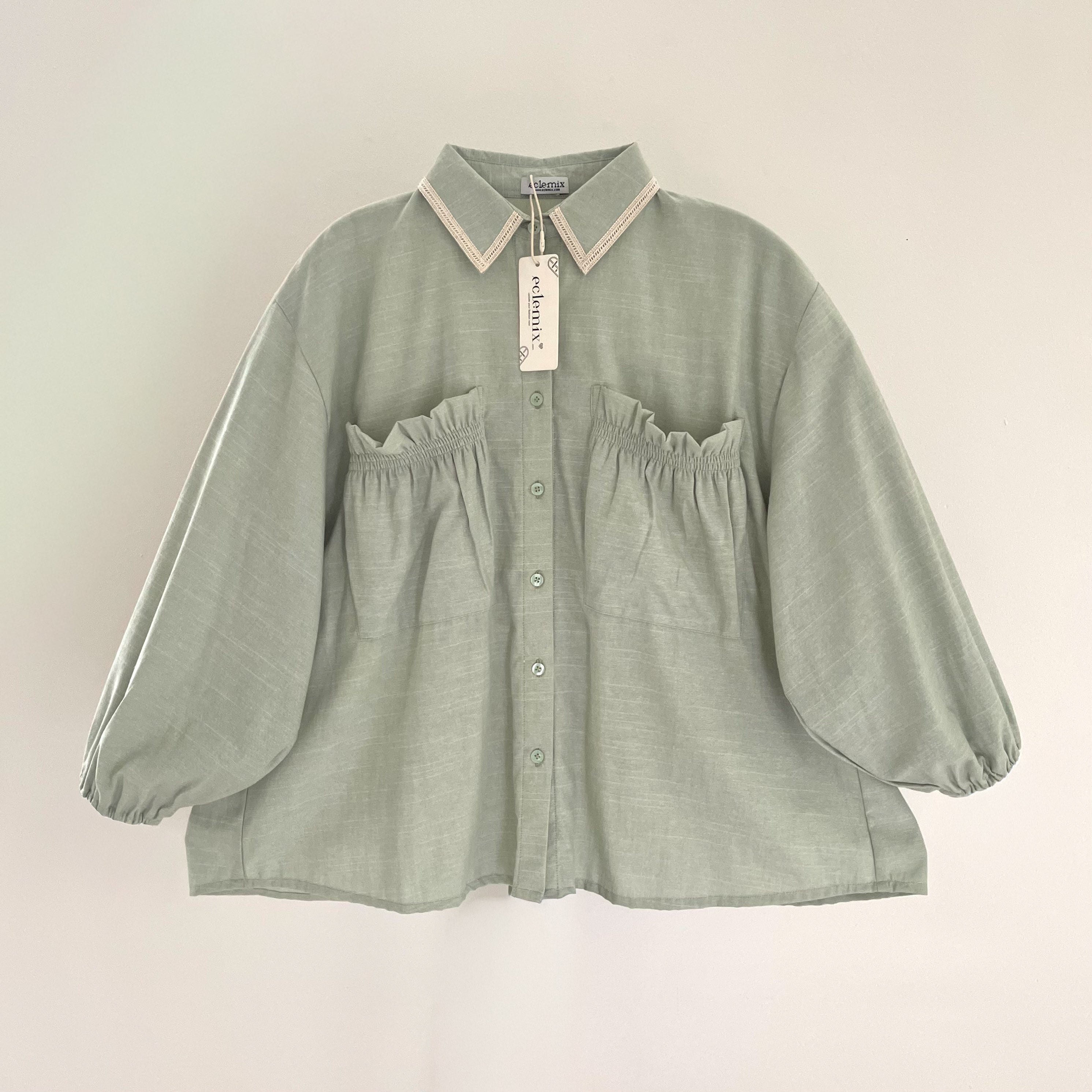 Eclemix Top Yumana | Atasan Wanita Kemeja Daily Basic Saku Loose