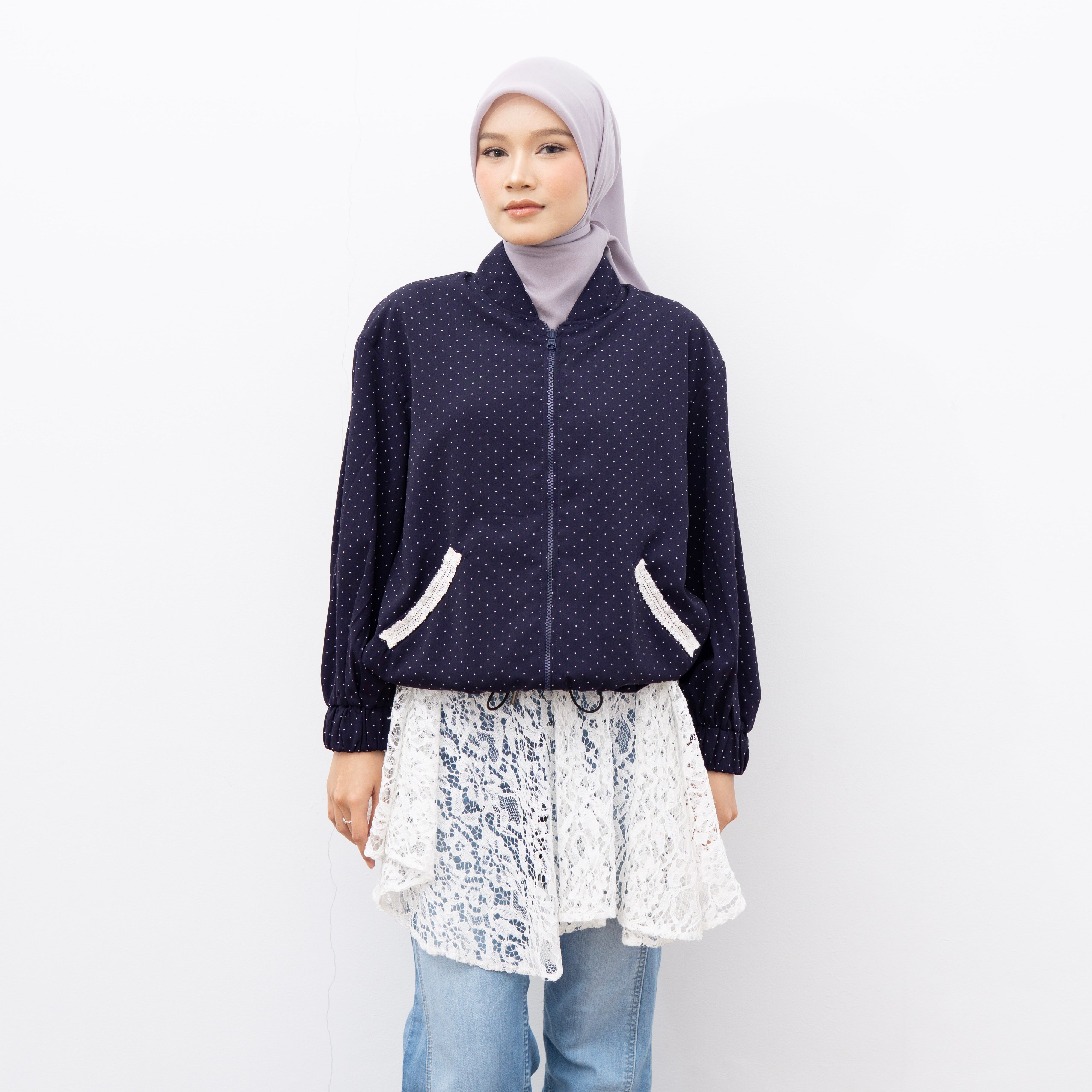 Eclemix Jacket Noira |Jaket Wanita Motif Polkadot