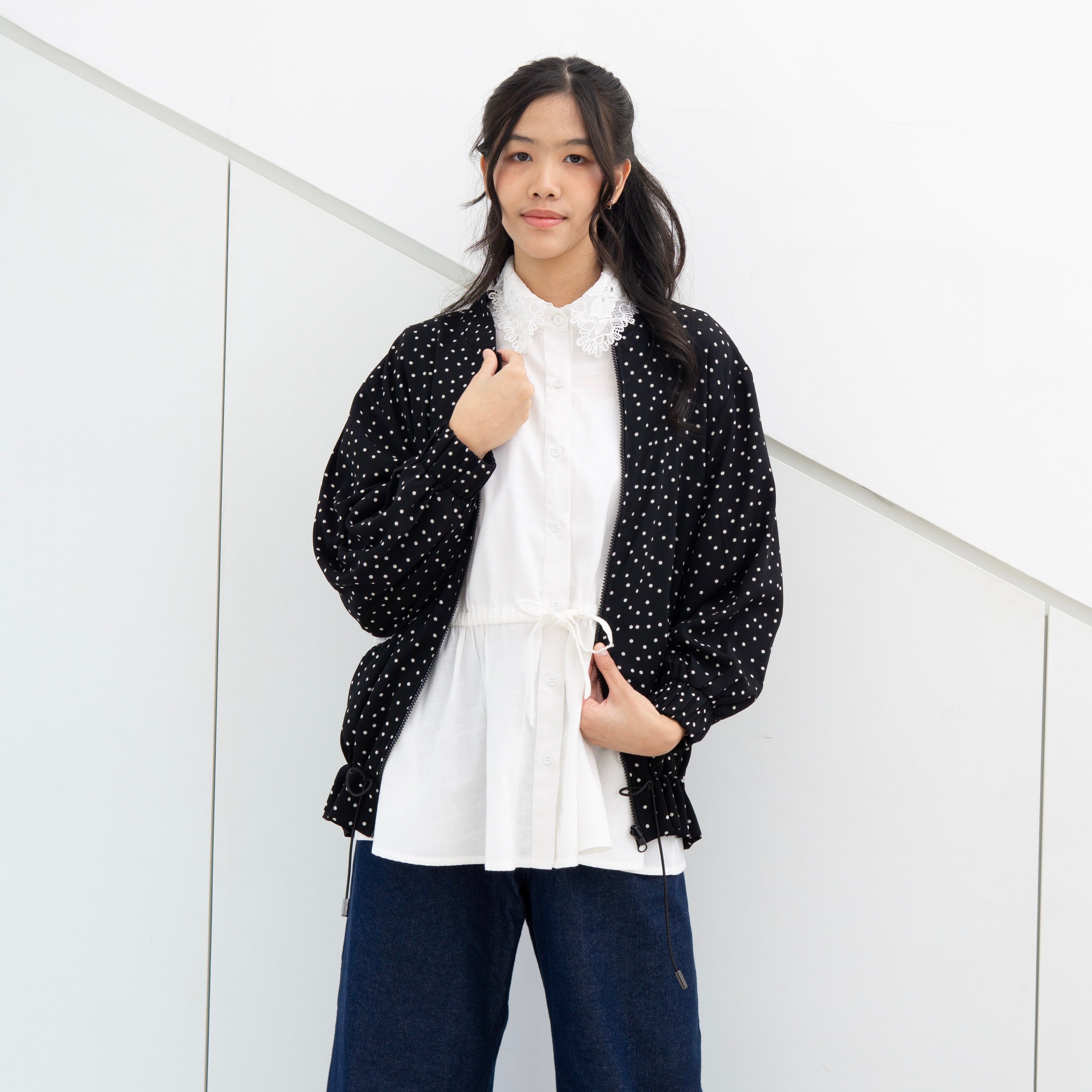 Eclemix Jacket Noira |Jaket Wanita Motif Polkadot