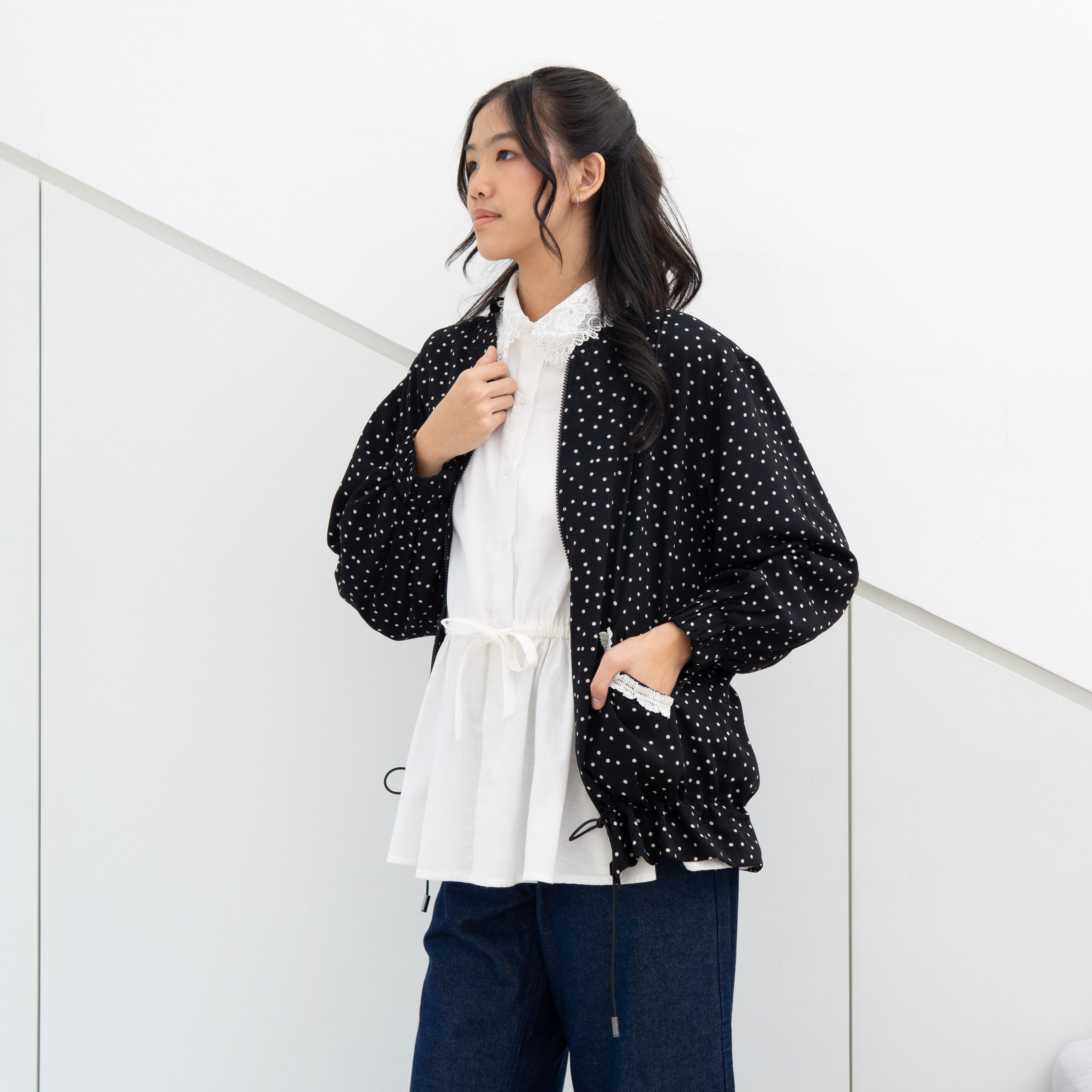 Eclemix Jacket Noira |Jaket Wanita Motif Polkadot