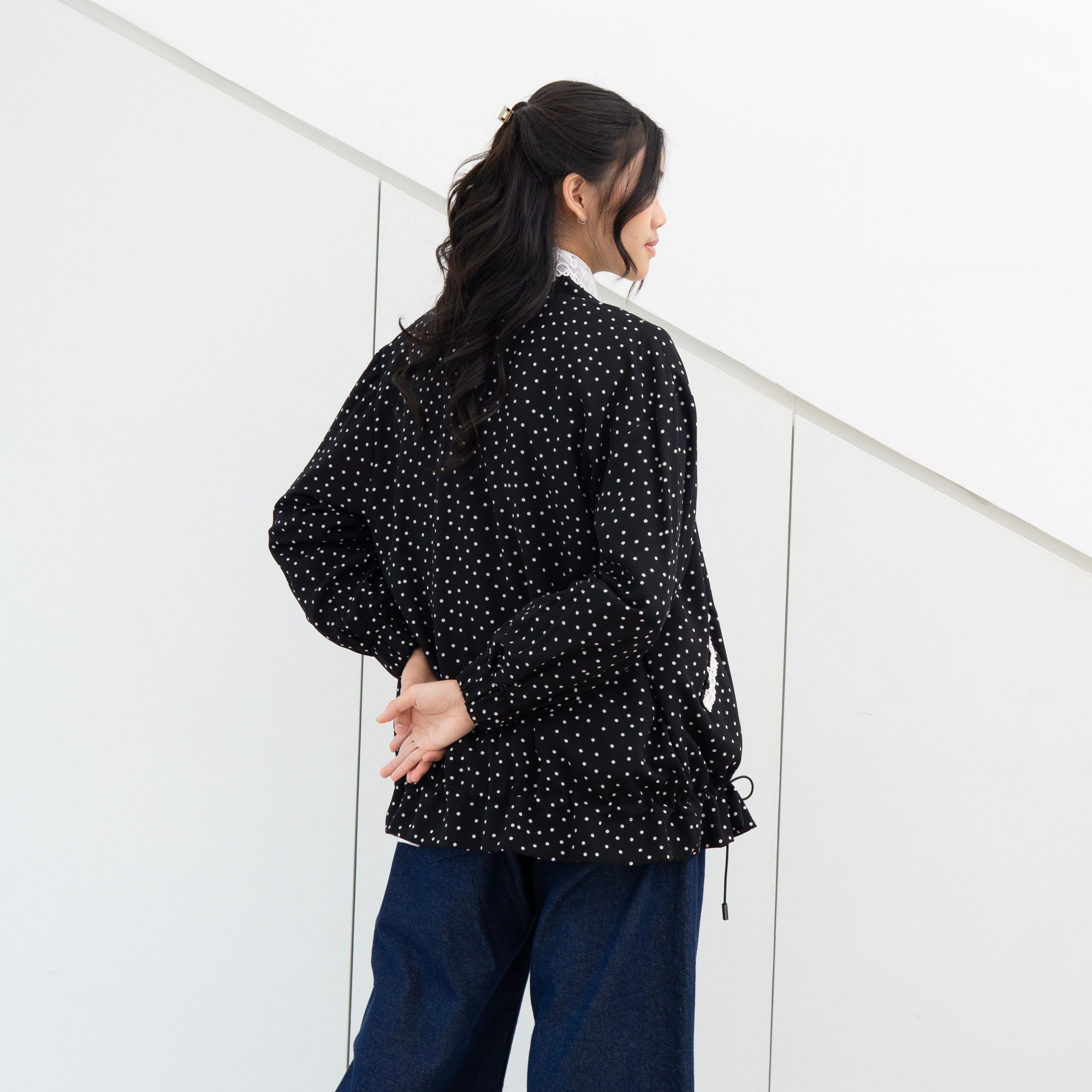 Eclemix Jacket Noira |Jaket Wanita Motif Polkadot