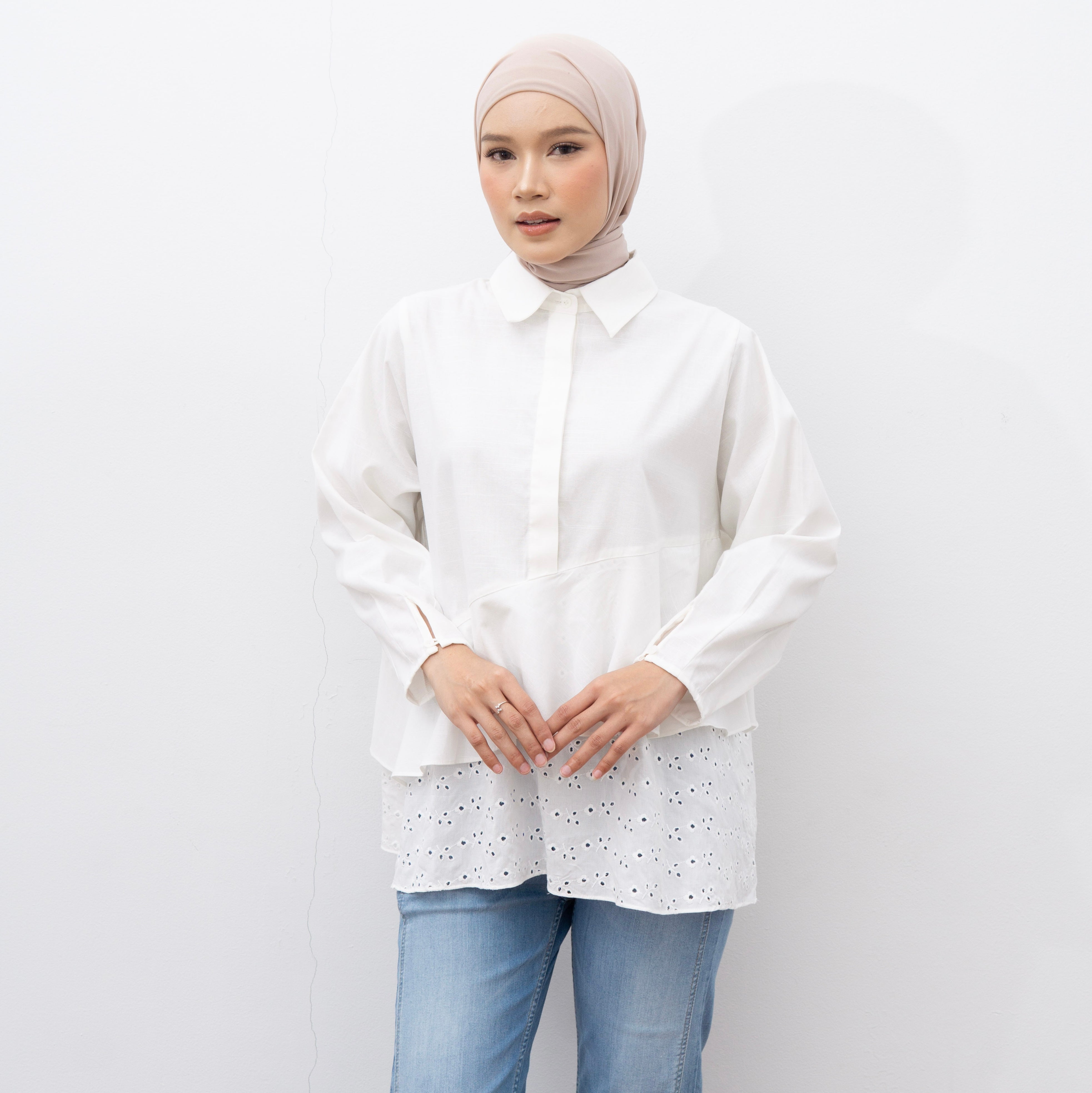 Eclemix Top Rosta | Atasan Blouse Wanita Layer Asimetris Borderie Korean Style