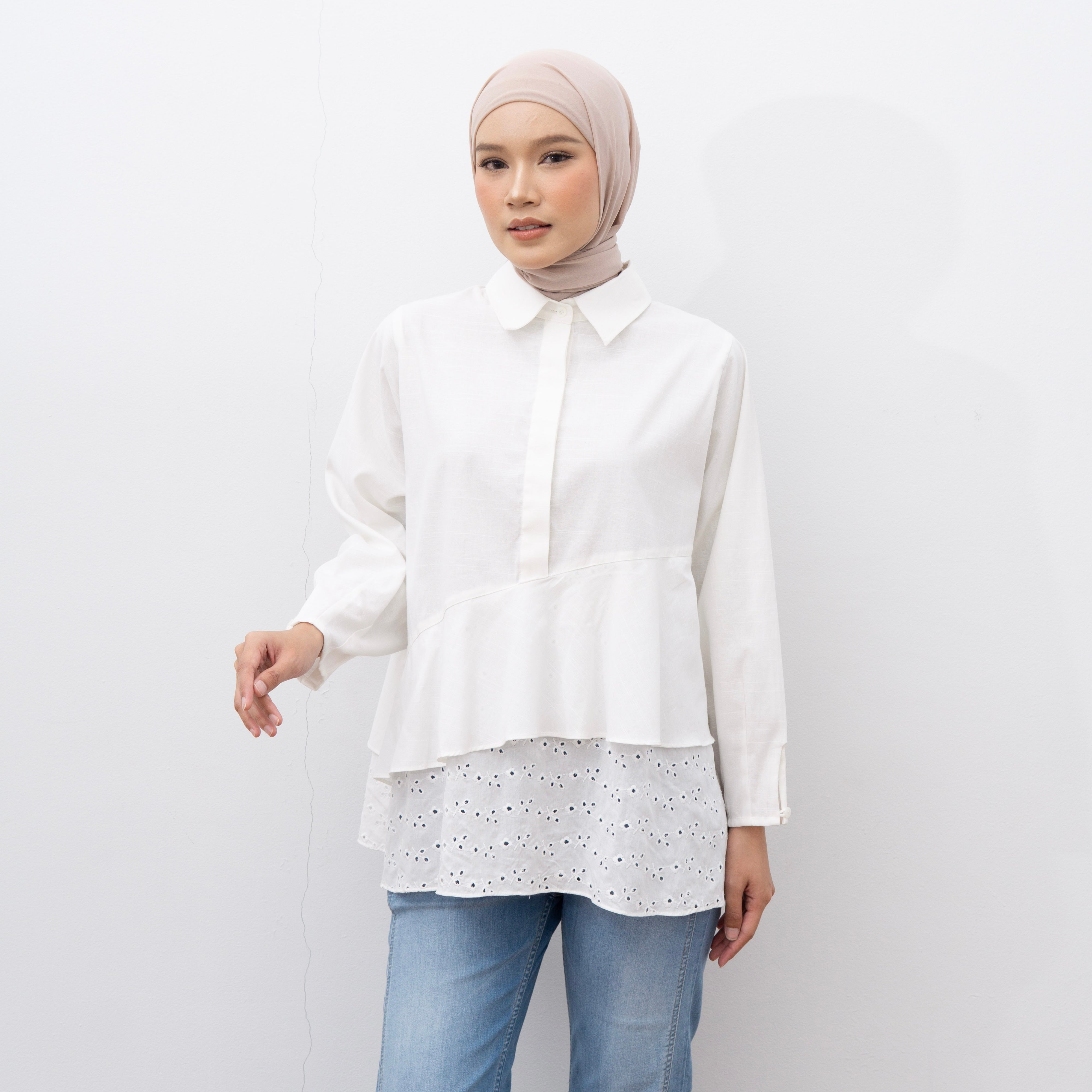 Image of Eclemix Top Rosta | Atasan Blouse Wanita Layer Asimetris Borderie Korean Style
