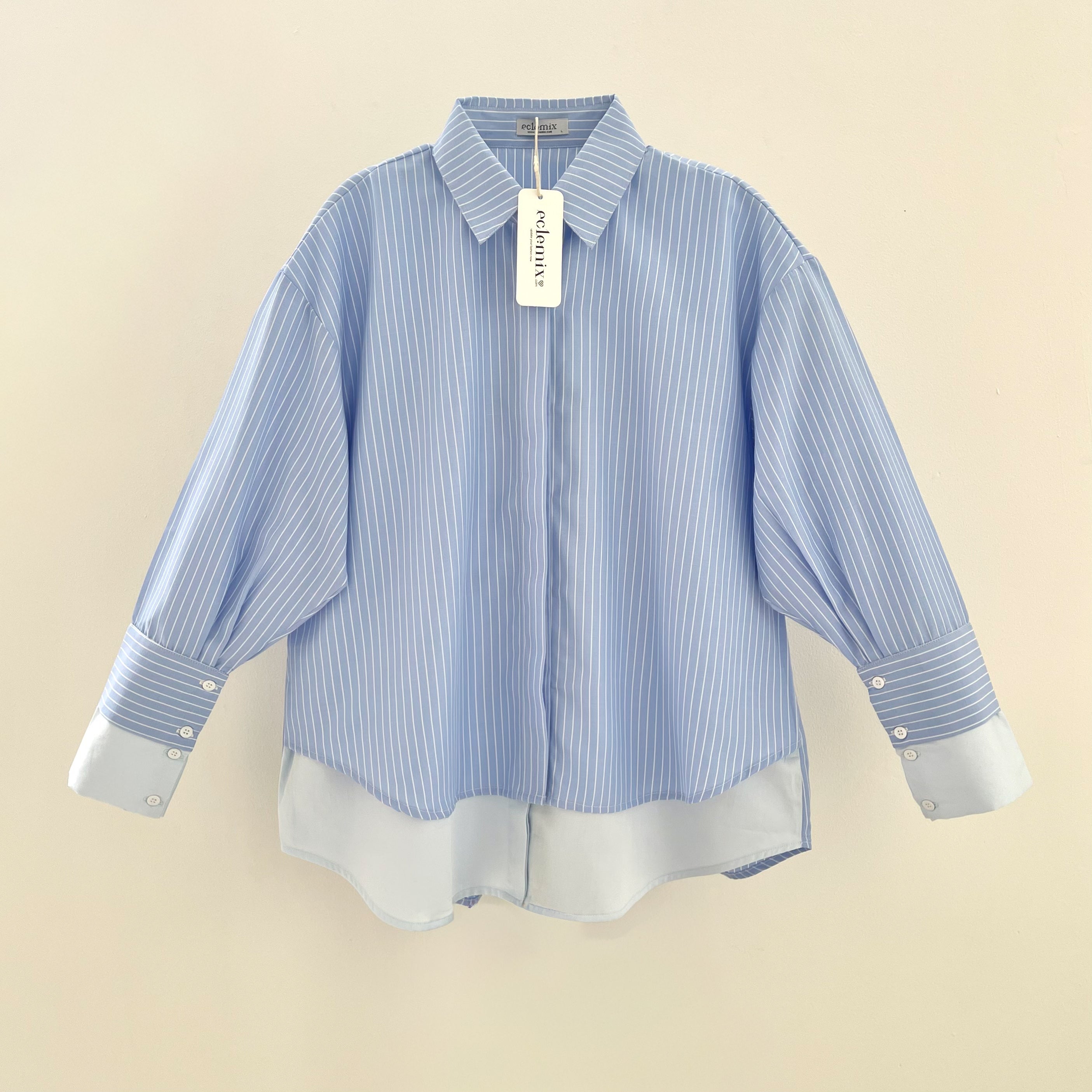 Eclemix Top Ananta | Kemeja Wanita Oversized Twotone Layer Stripes