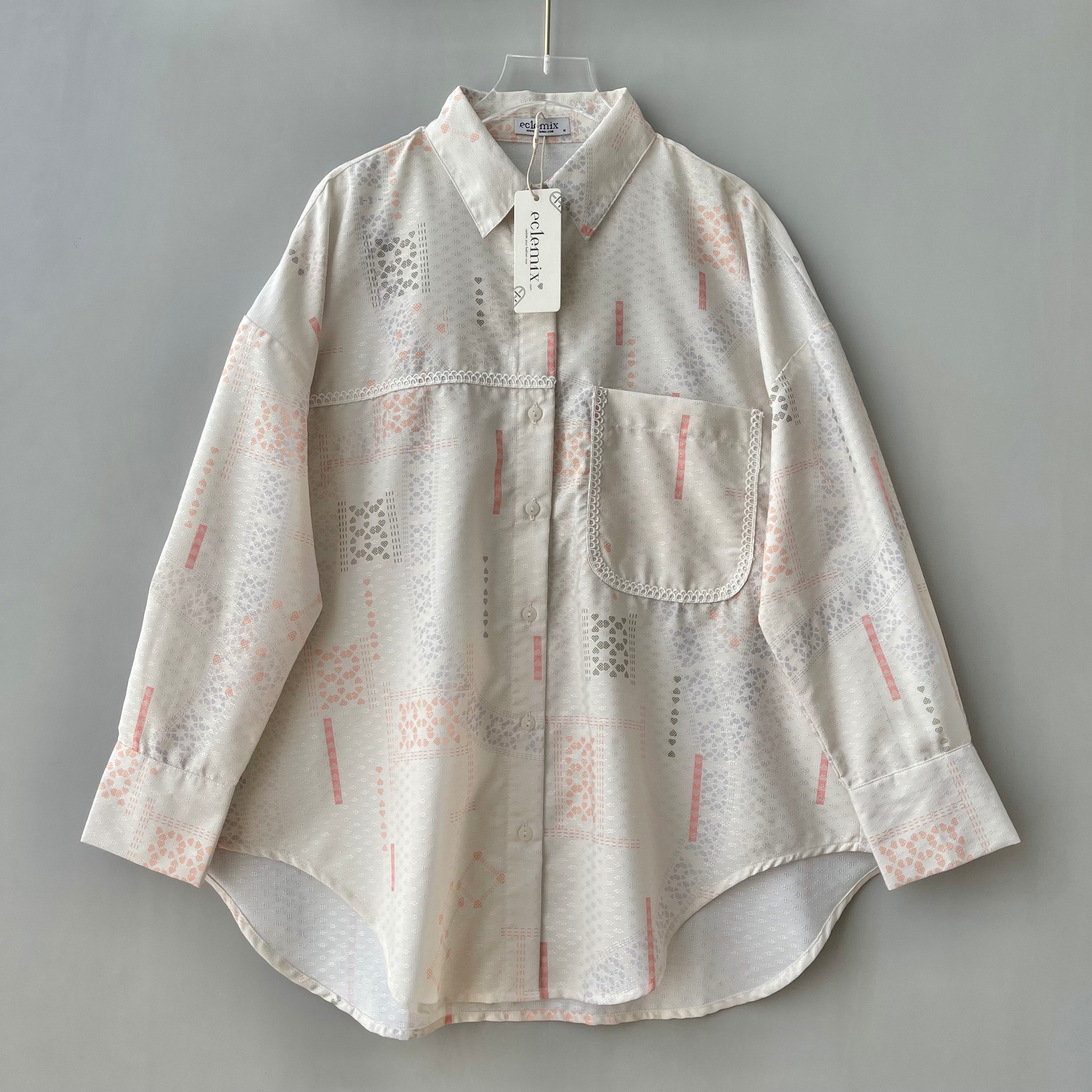 Eclemix Top Heeju | Atasan Wanita Kemeja Printing Kancing Depan Lengan Panjang | Kemeja Kerja Printing