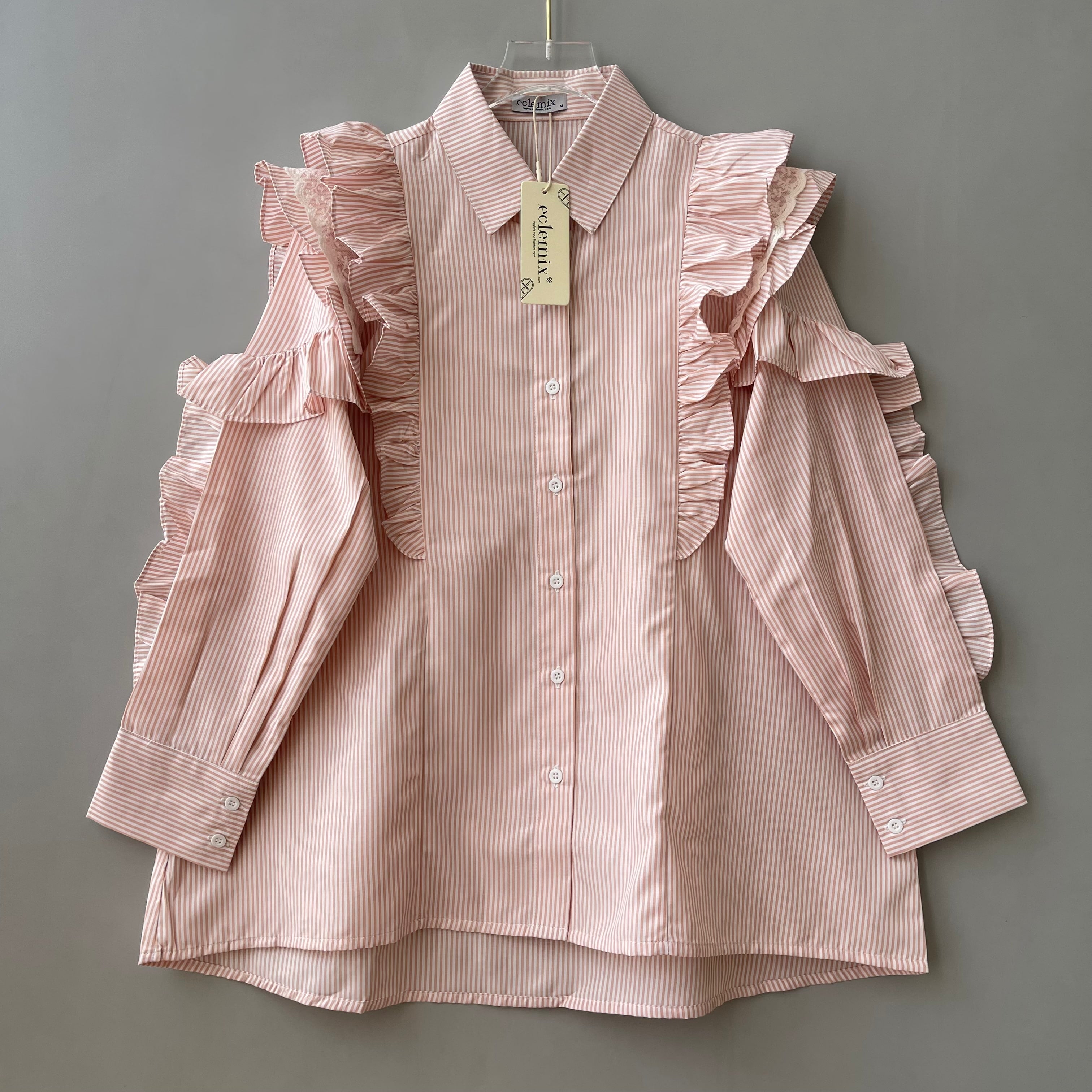 Eclemix Top Kimiko | Atasan Wanita Blouse Ruffle Motif Stripe