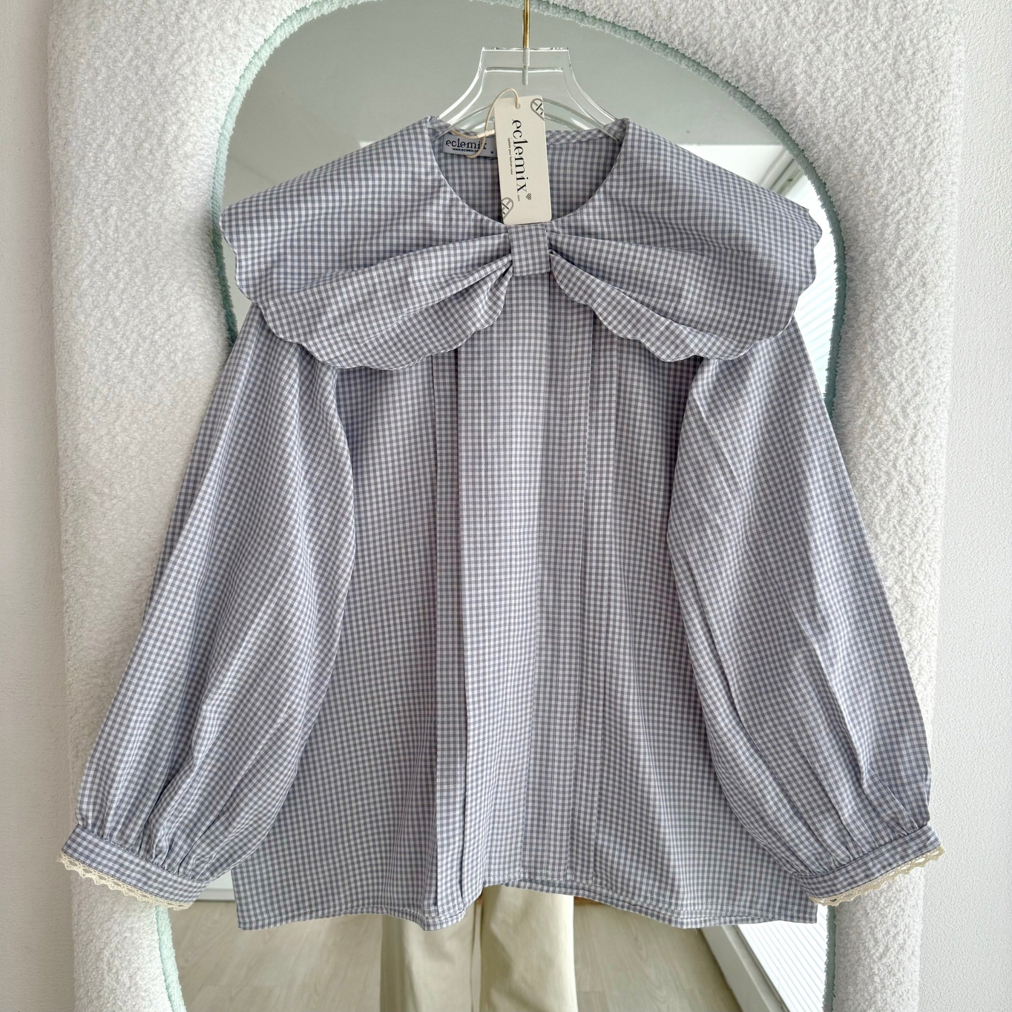 Eclemix Top Yoora | Atasan Wanita Blouse Motif Gingham Kerah Peterpan