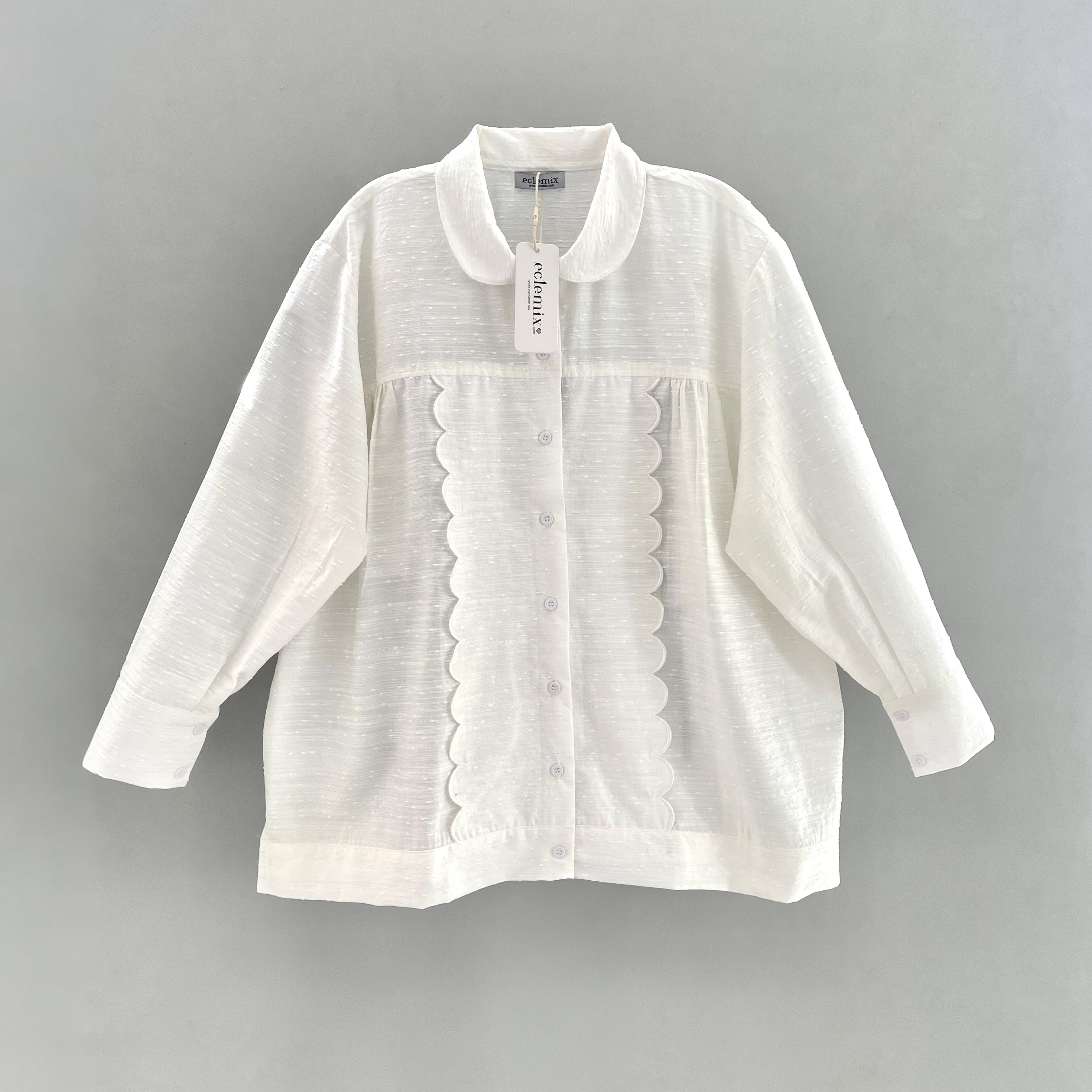 Image of Eclemix Top Luvie | Atasan Wanita Stripes Scallop Embroidery Shirt