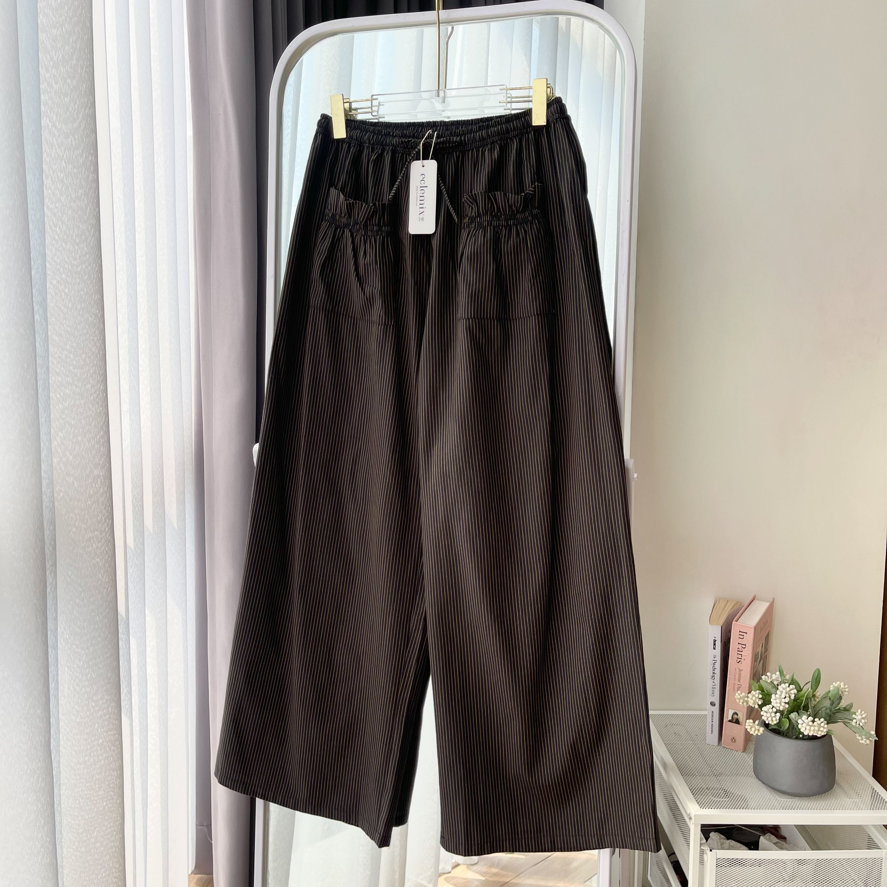 Image of Eclemix Pants Nola – Celana Kulot Wanita Motif Stripe Casual Korean Style