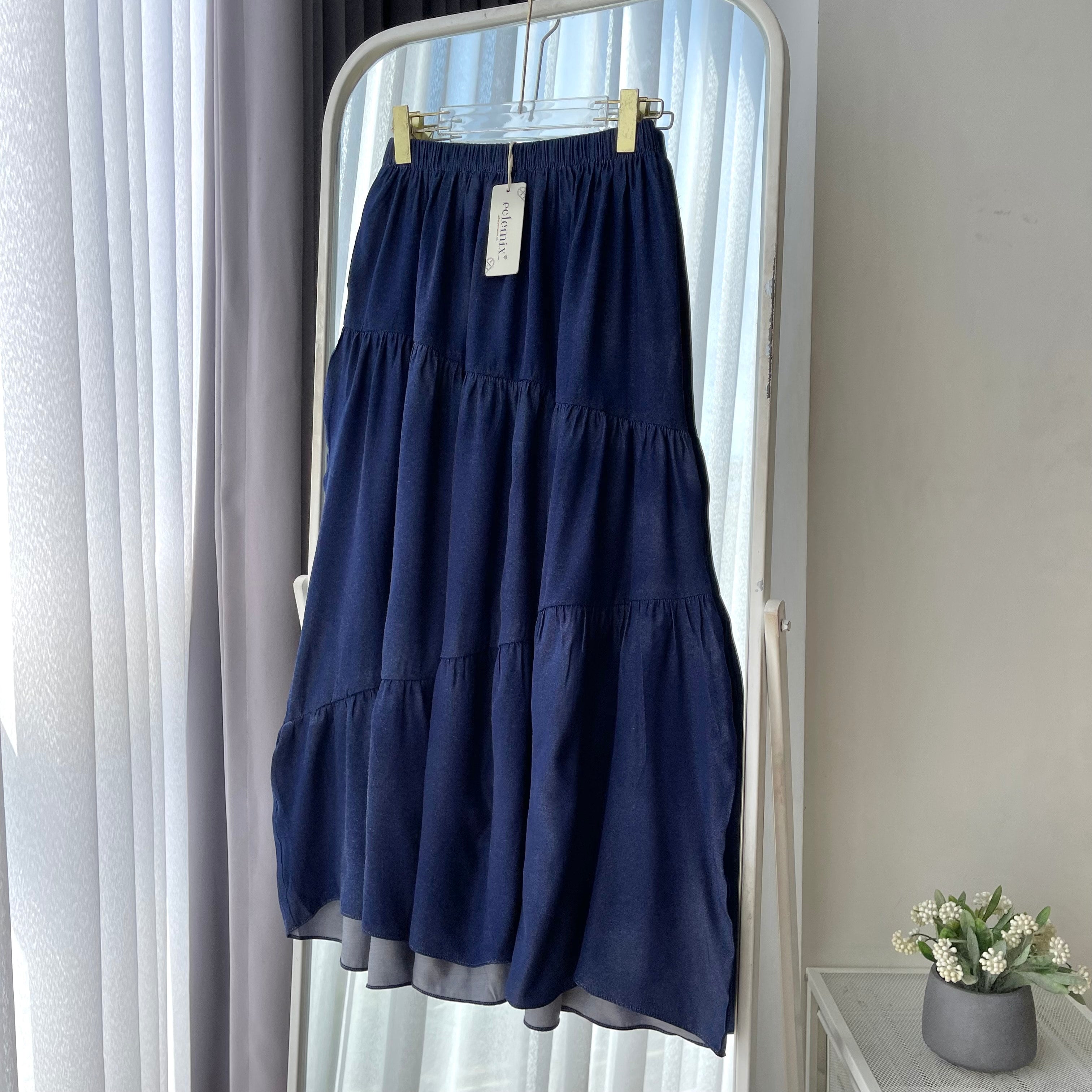 Image of Eclemix Skirt Unwind | Rok Basic Panjang Wanita Bahan Denim Layer Flowy