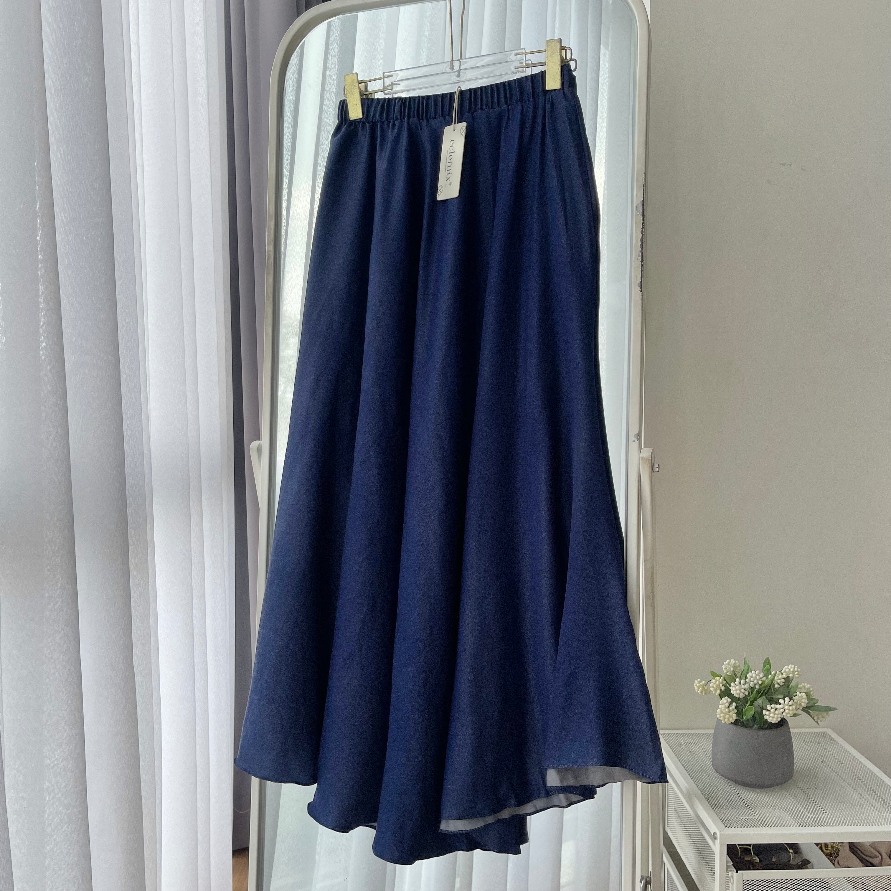 Eclemix Skirt Alina | Rok Flare Basic Panjang Wanita Bahan Denim Flowy