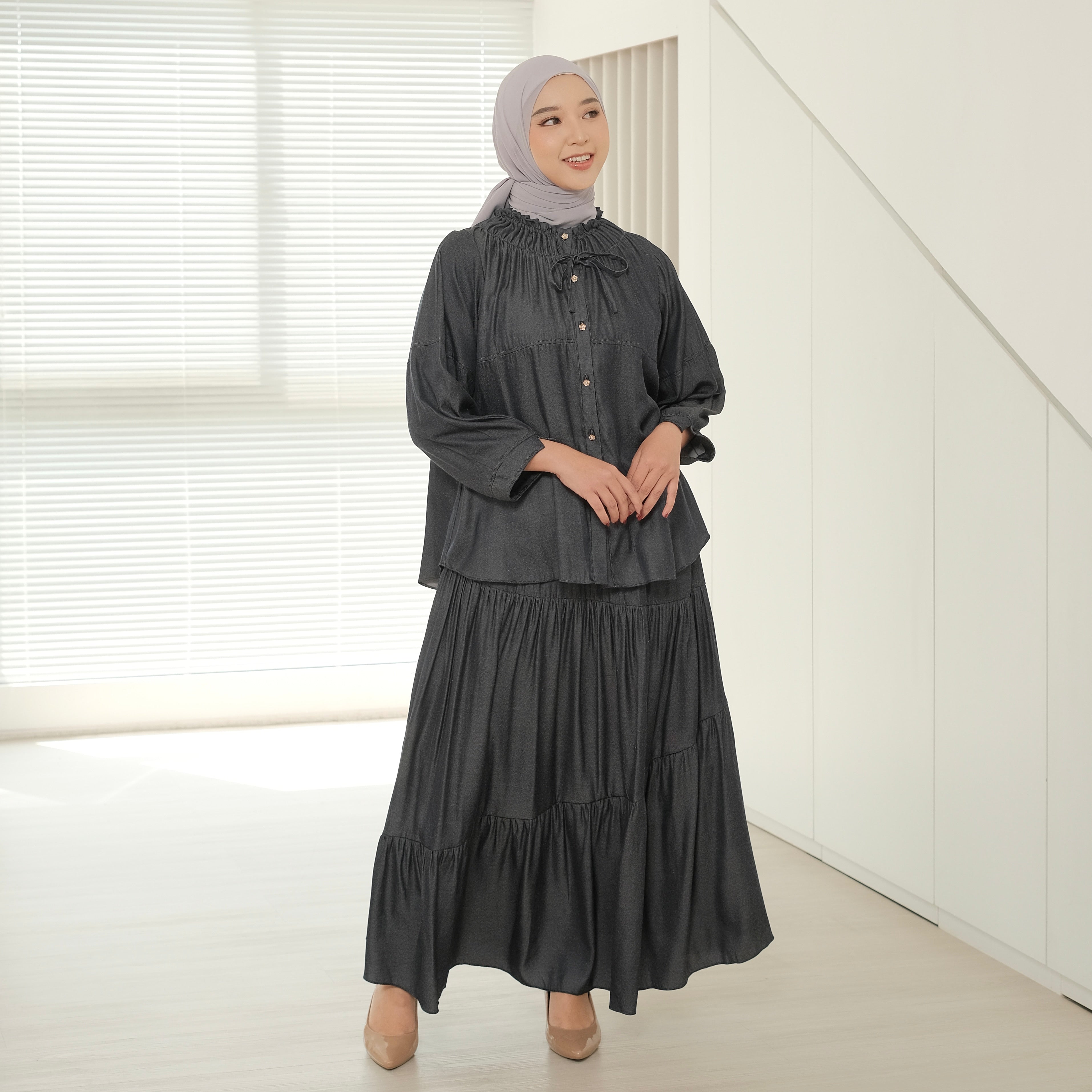 Image of Eclemix Skirt Unwind | Rok Basic Panjang Wanita Bahan Denim Layer Flowy