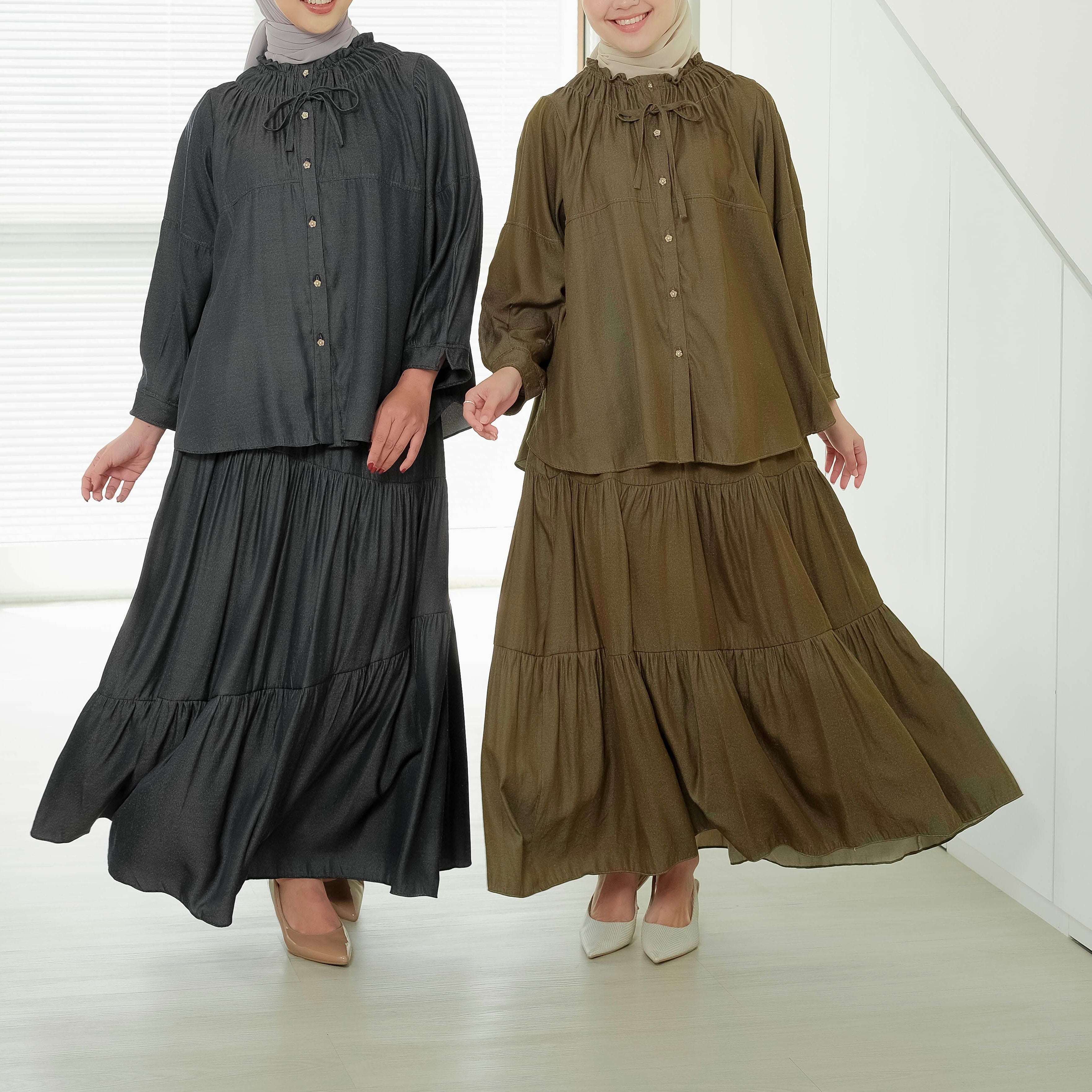 Image of Eclemix Skirt Unwind | Rok Basic Panjang Wanita Bahan Denim Layer Flowy