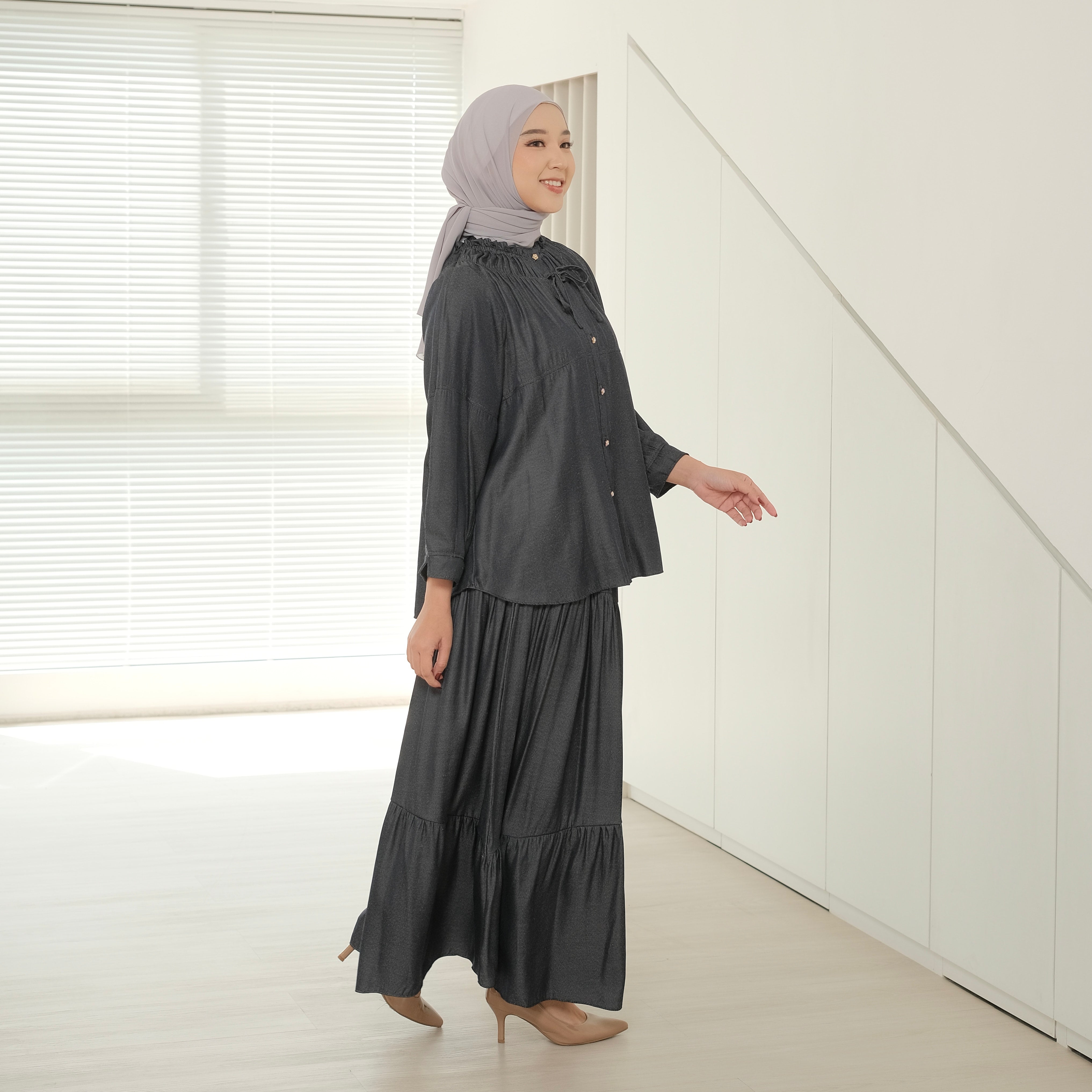 Image of Eclemix Skirt Unwind | Rok Basic Panjang Wanita Bahan Denim Layer Flowy