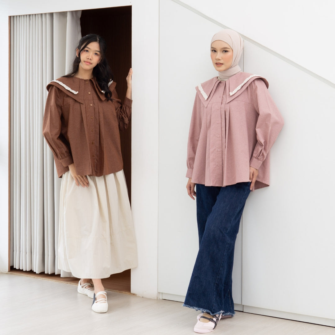 Eclemix Top Bocha | Atasan Wanita Blouse Ruffle Kerah Tumpuk