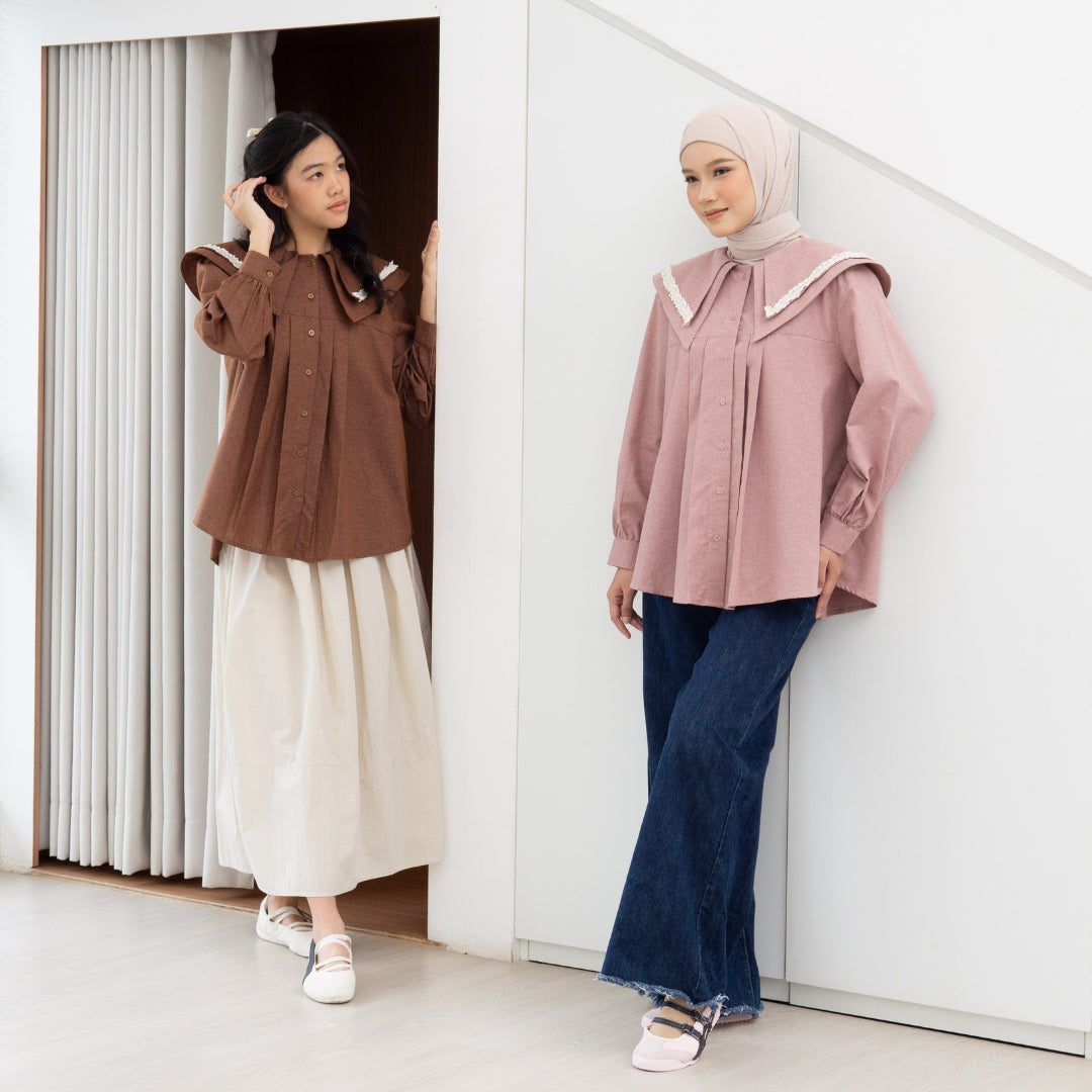 Eclemix Top Bocha | Atasan Wanita Blouse Ruffle Kerah Tumpuk