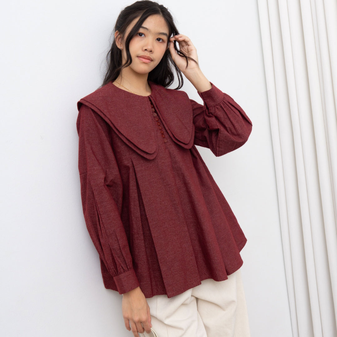 Eclemix Top Numa | Atasan Wanita Blouse Kerah Tumpuk