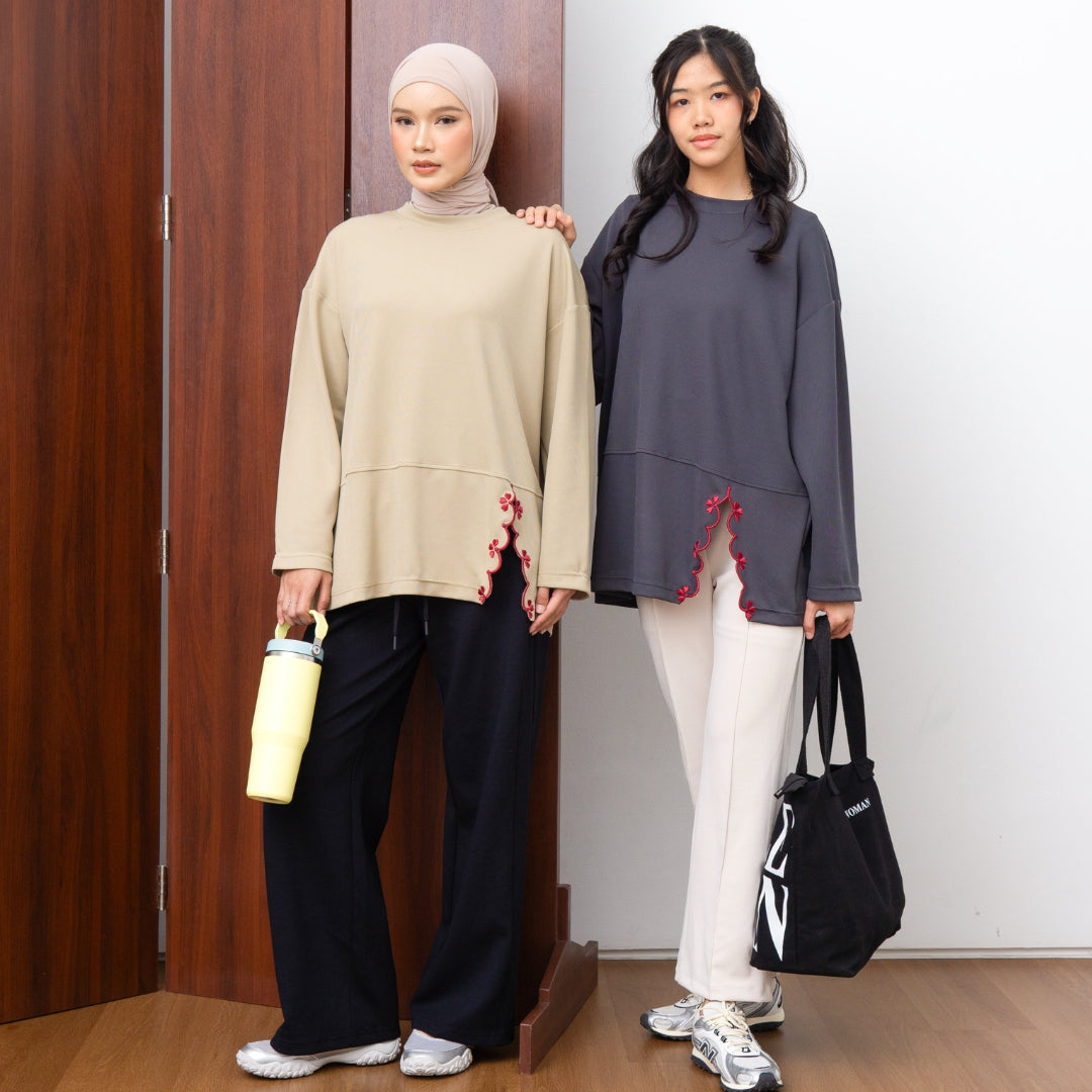 Image of Eclemix Top Orari |  Atasan Wanita Lengan Panjang Oversize Bordir Floral Casual Chic