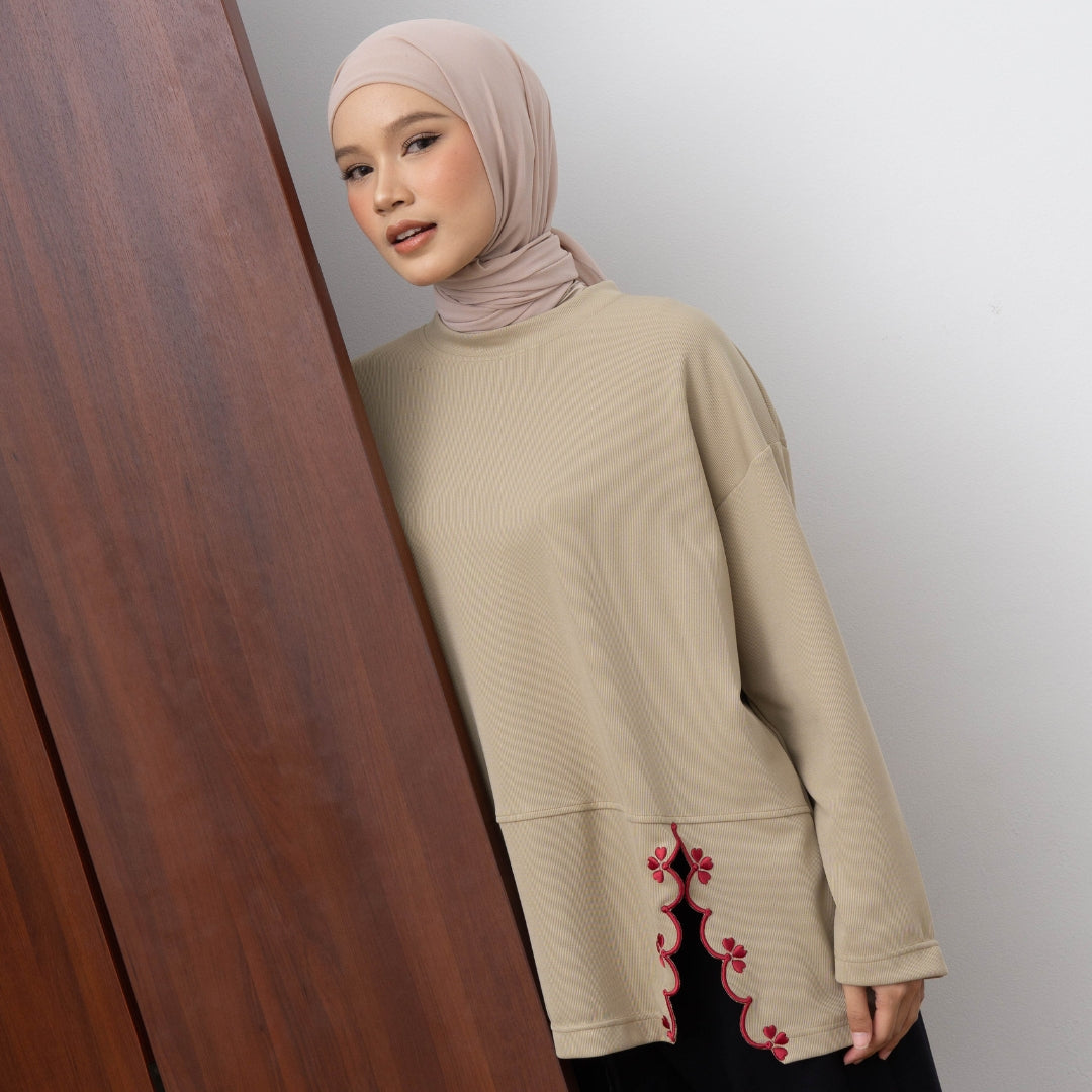 Image of Eclemix Top Orari |  Atasan Wanita Lengan Panjang Oversize Bordir Floral Casual Chic