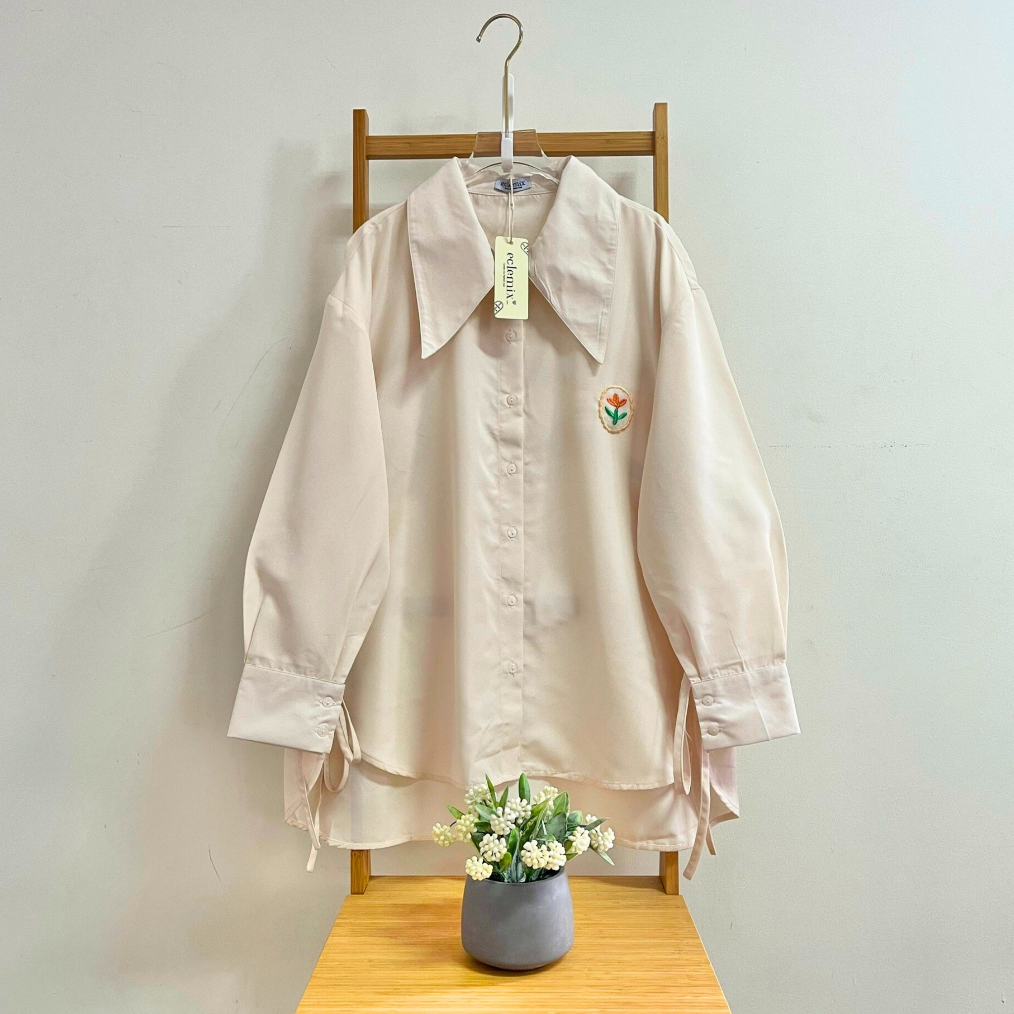 Eclemix Top Mayleen | Atasan Wanita Kemeja Oversize Patch Tali Samping