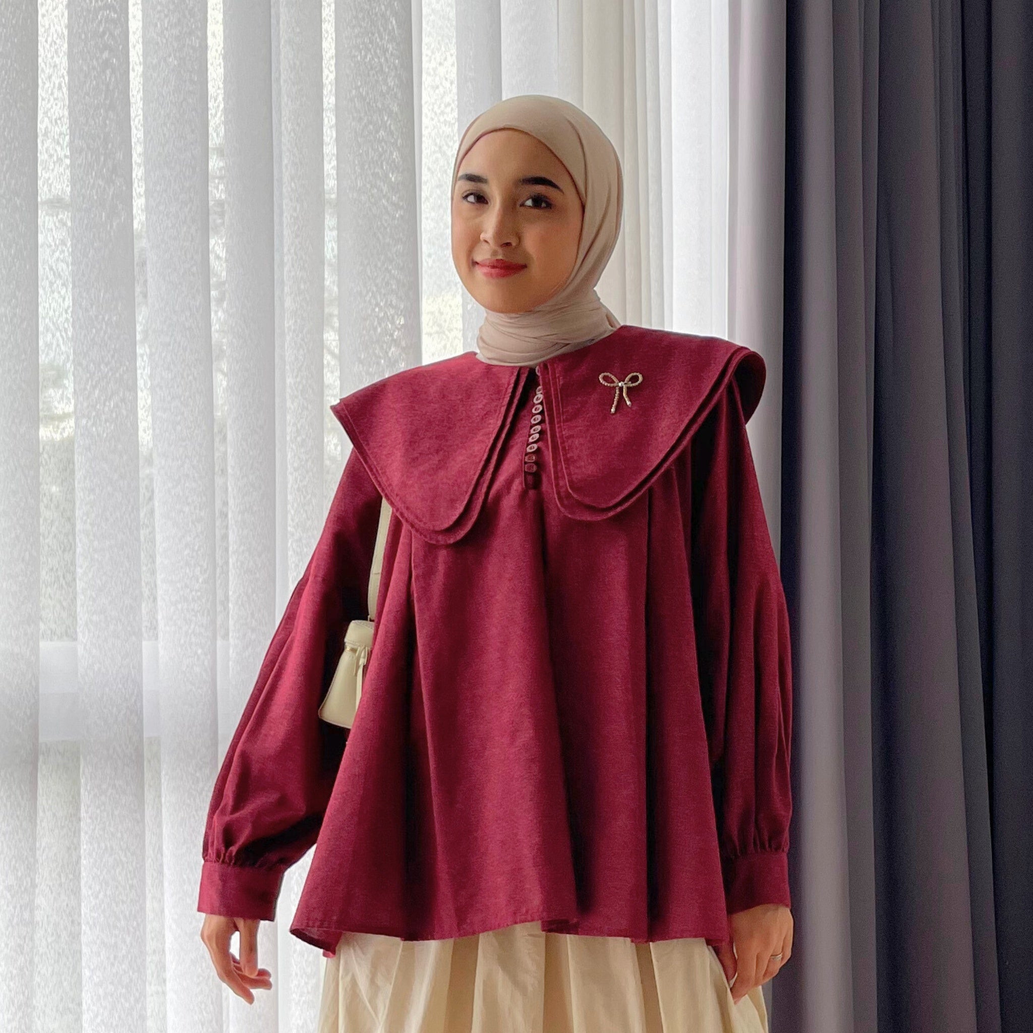 Eclemix Top Numa | Atasan Wanita Blouse Kerah Tumpuk