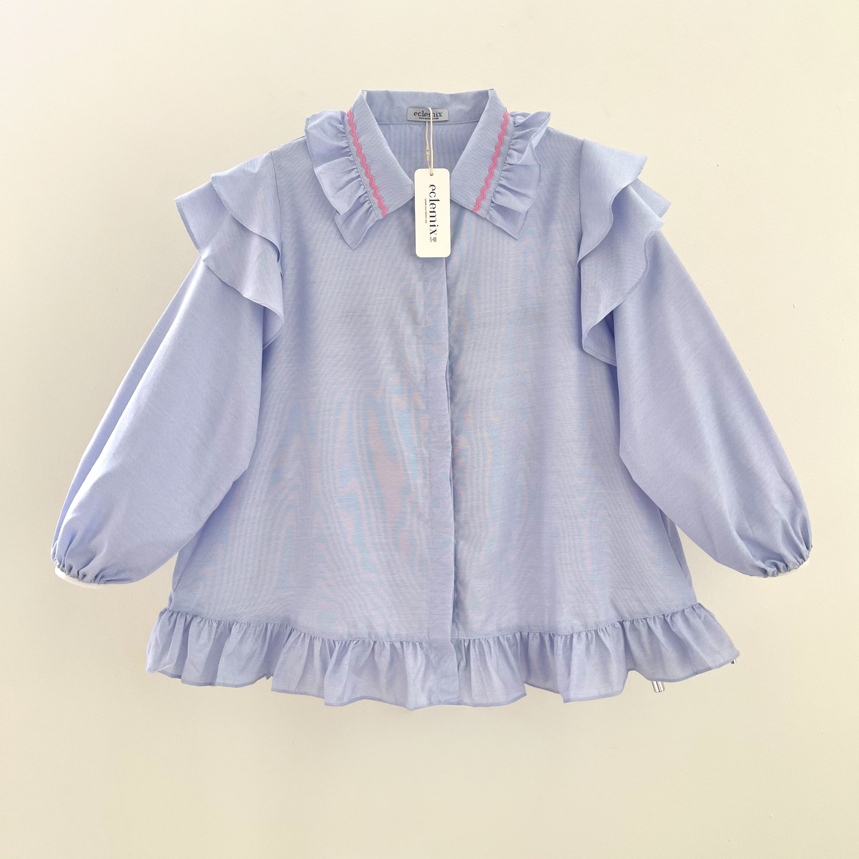 Eclemix Top Namira | Atasan Wanita Kemeja Kancing Polos Ruffle