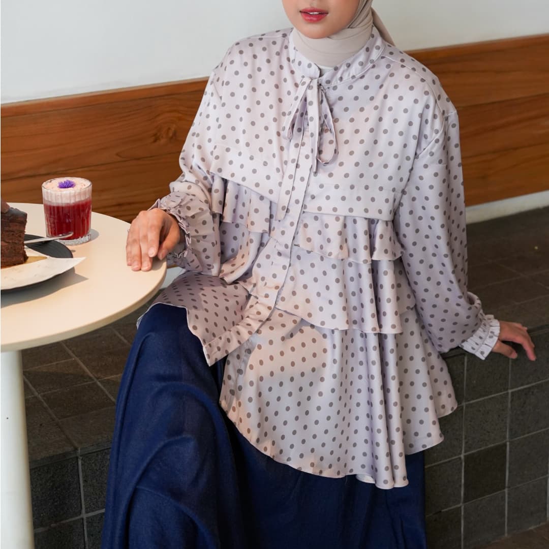 Image of Eclemix Top Sassi | Ruffle Blouse Polkadot Korean Style
