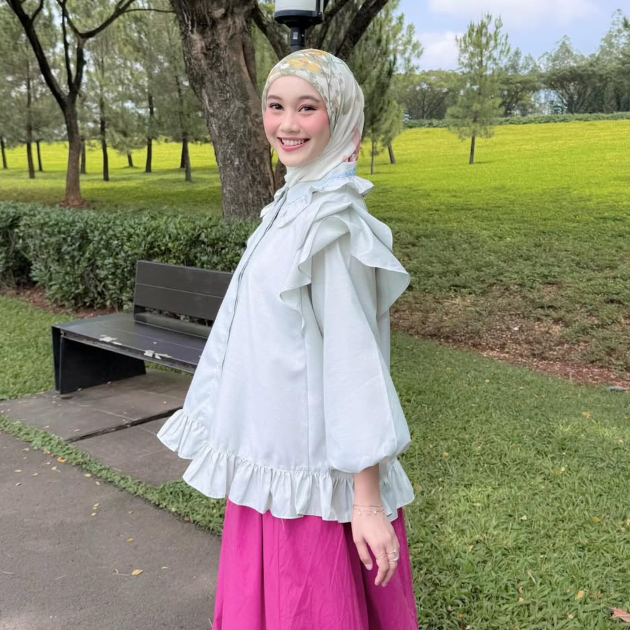 Eclemix Top Namira | Atasan Wanita Kemeja Kancing Polos Ruffle