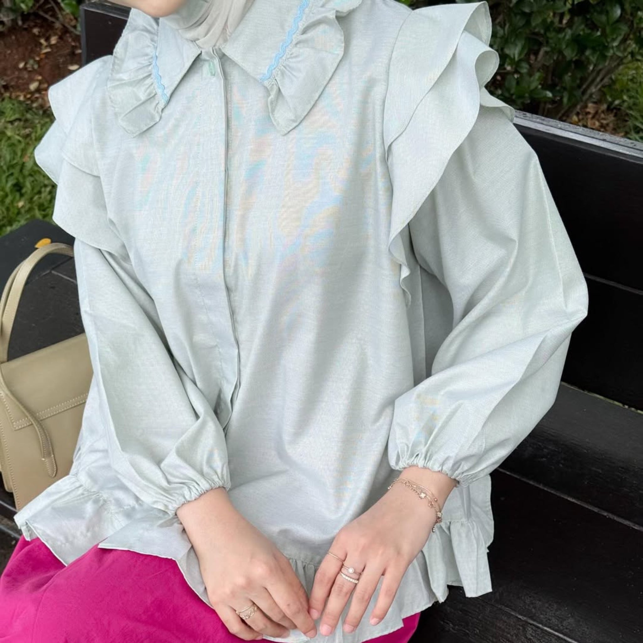 Image of Eclemix Top Namira | Atasan Wanita Kemeja Kancing Polos Ruffle