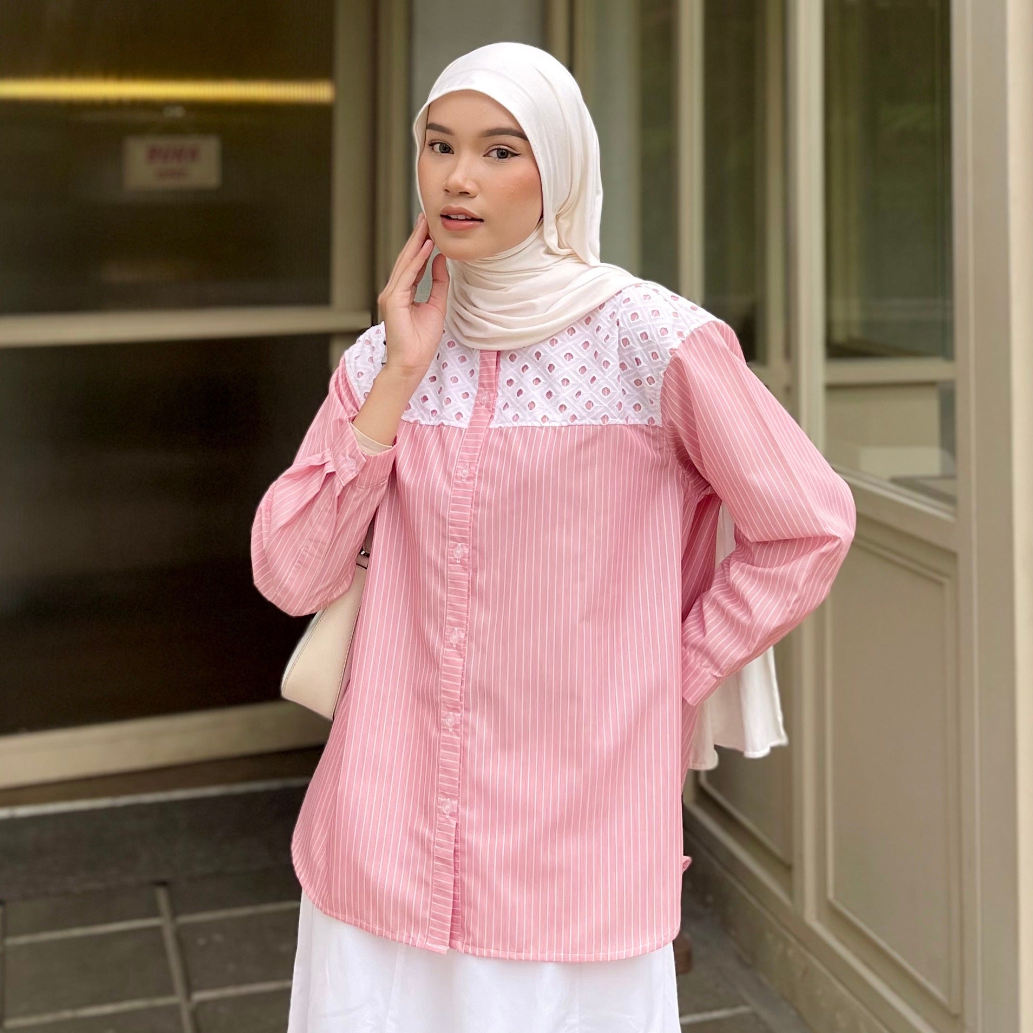 Eclemix Top Suji | Atasan Wanita Kemeja Kancing Daily Shirt Motif Stripes