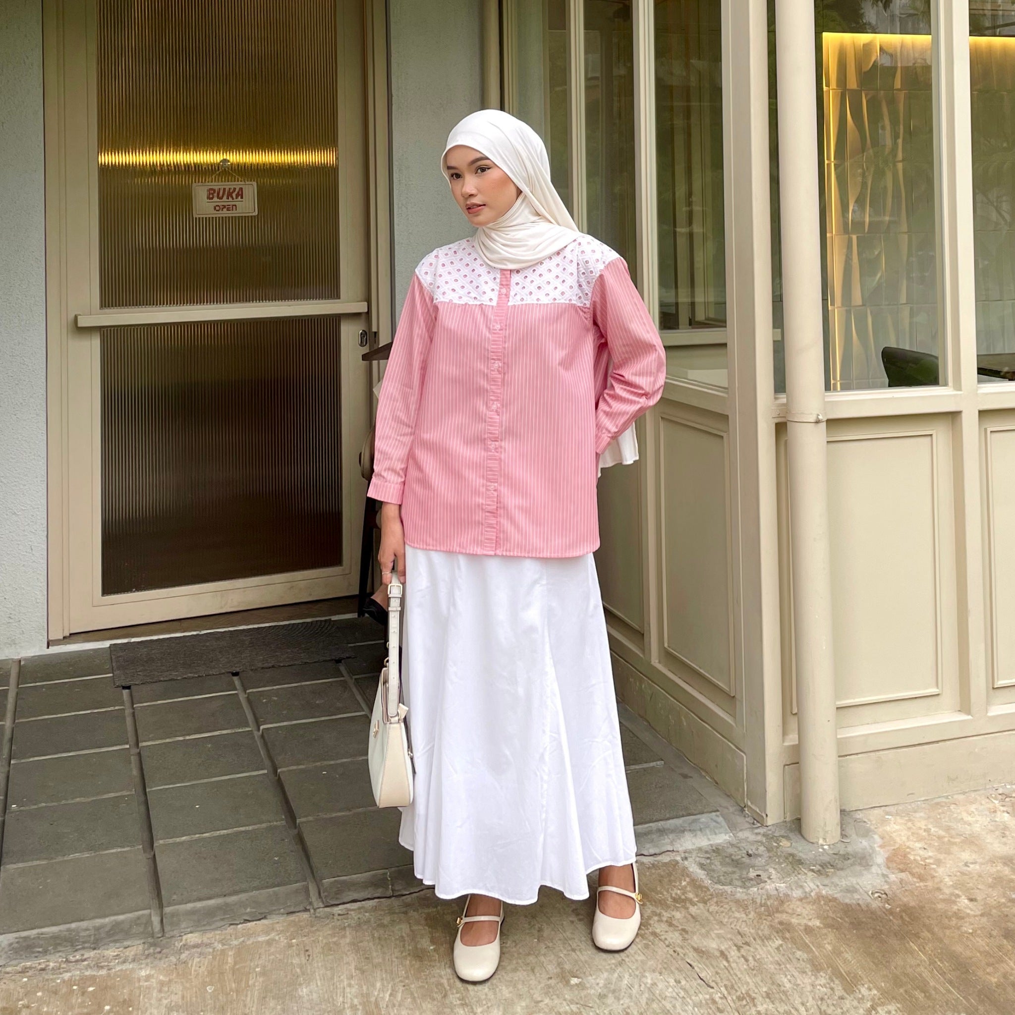 Eclemix Top Suji | Atasan Wanita Kemeja Kancing Daily Shirt Motif Stripes