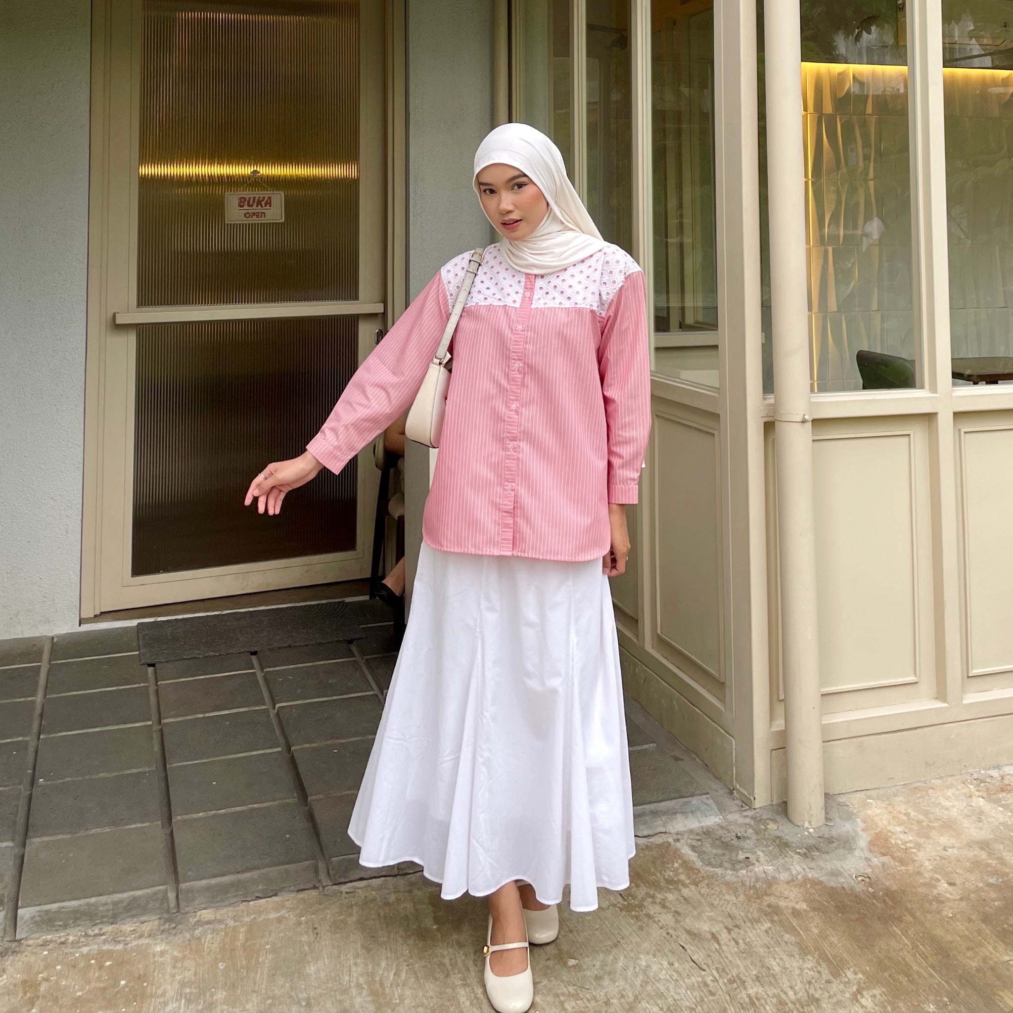 Eclemix Top Suji | Atasan Wanita Kemeja Kancing Daily Shirt Motif Stripes
