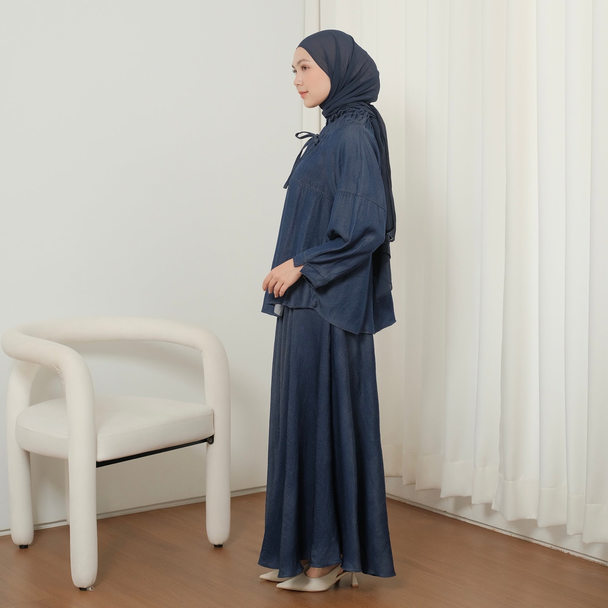 Eclemix Skirt Alina | Rok Flare Basic Panjang Wanita Bahan Denim Flowy