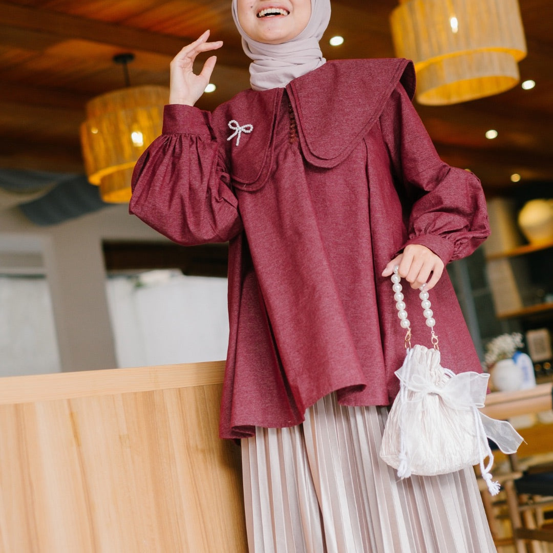 Eclemix Top Numa | Atasan Wanita Blouse Kerah Tumpuk