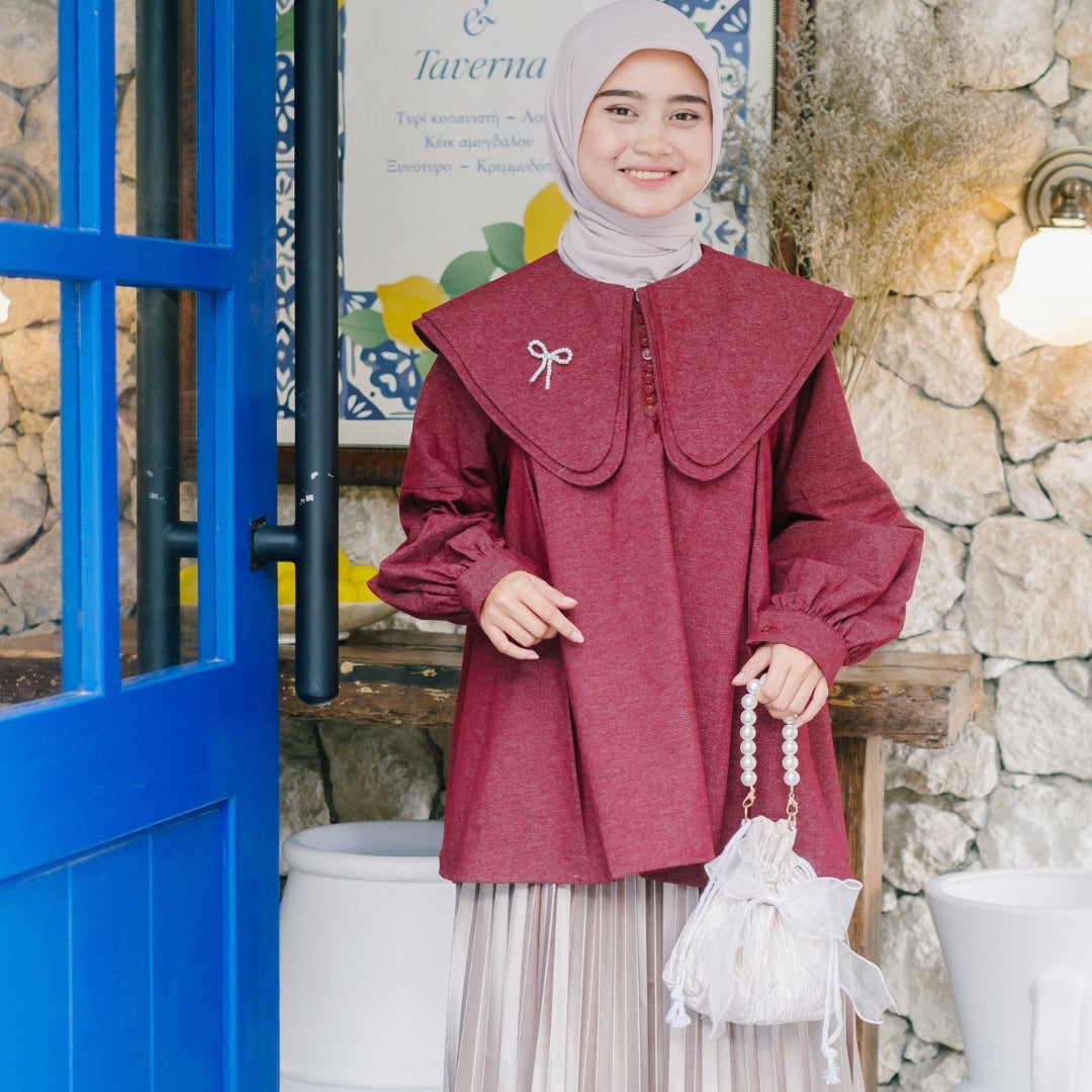 Eclemix Top Numa | Atasan Wanita Blouse Kerah Tumpuk