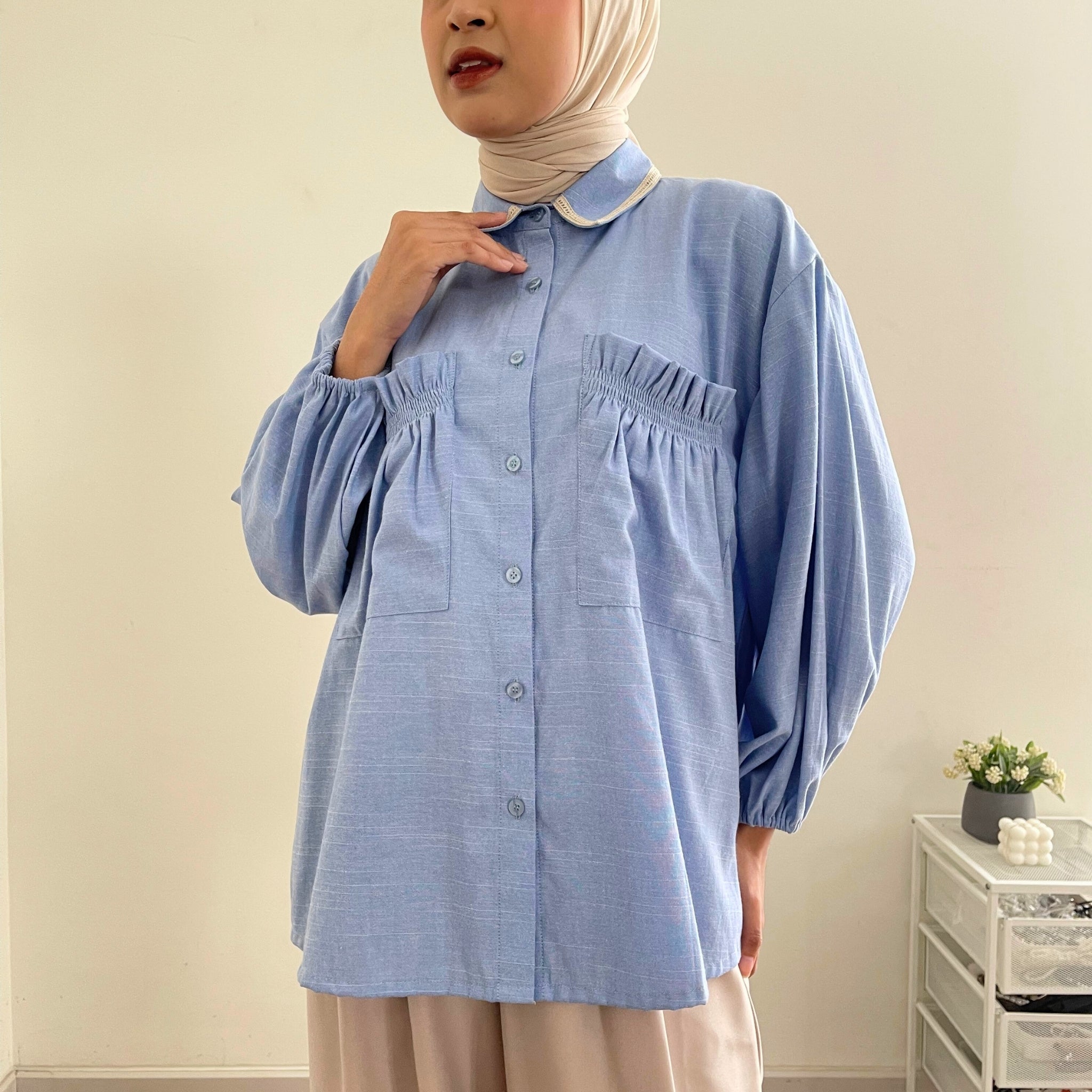 Eclemix Top Yumana | Atasan Wanita Kemeja Daily Basic Saku Loose